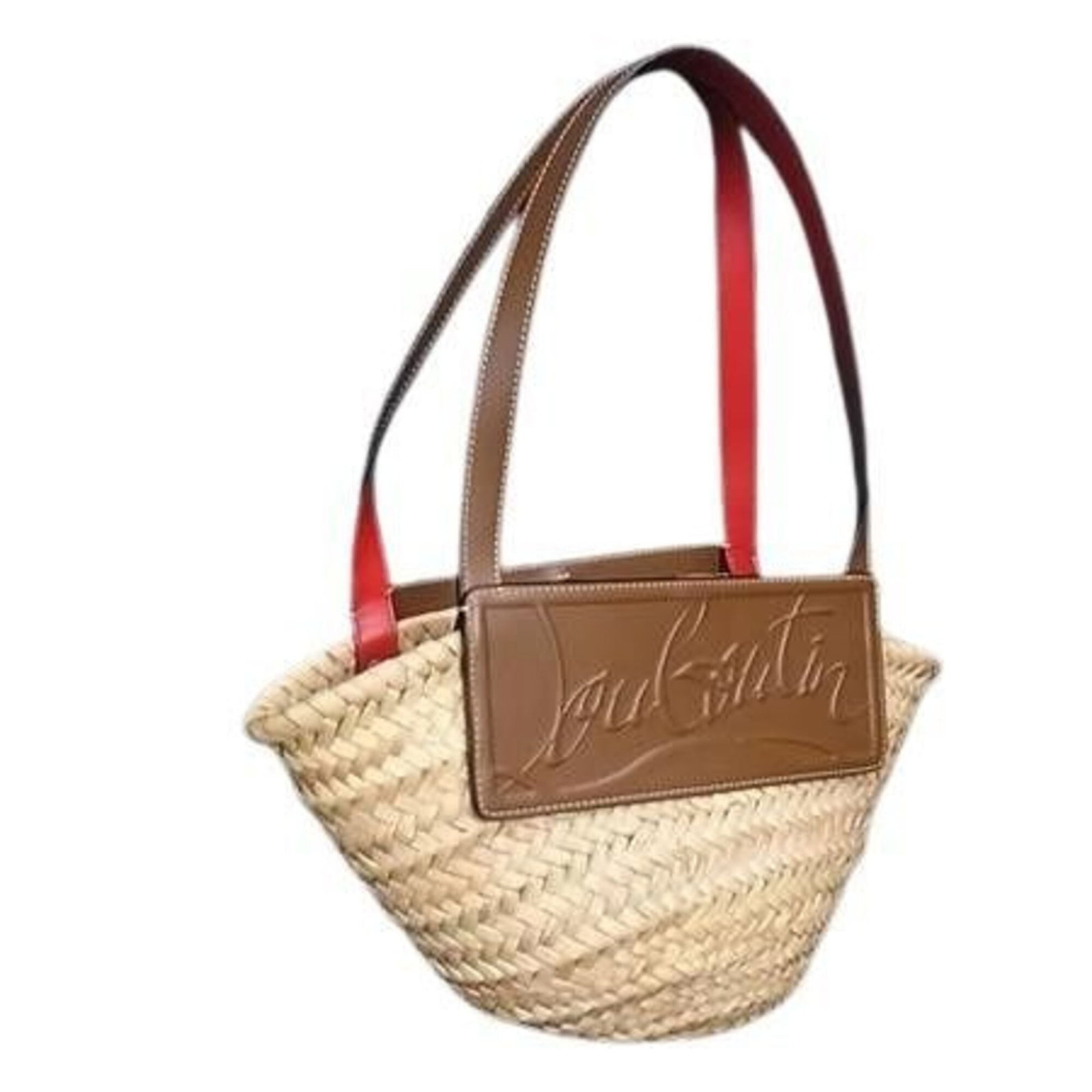 Handbag Raffia Leather Tote Christian Louboutin: Handbag Raffia Leather Tote Christian Louboutin Raffia and leather come together in this unique Christian Louboutin tote bag, featuring a distinctive blend of materials and a classic design. The bag