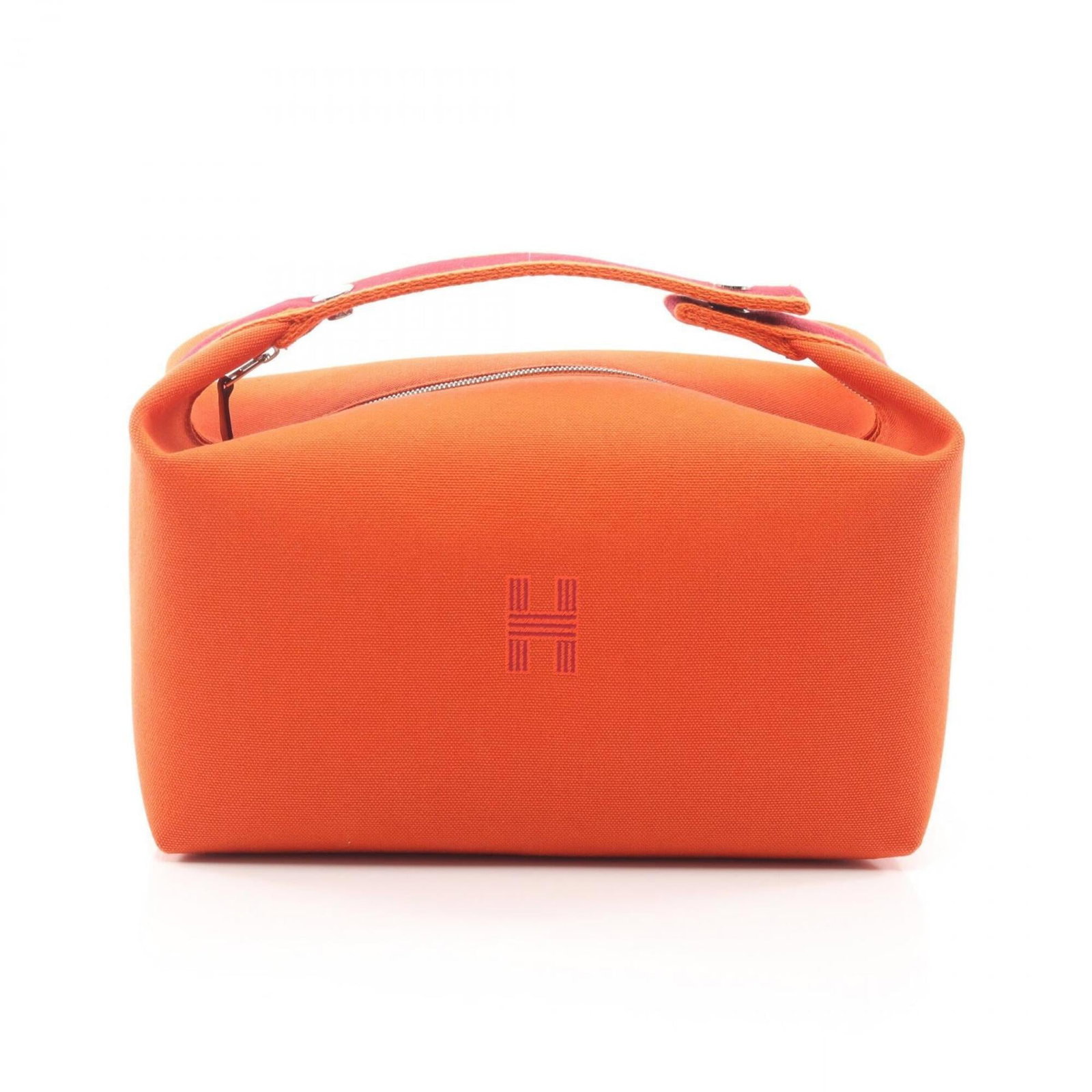 Handbag Canvas: Handbag Canvas Canvas Handbag from Hermes, featuring a Bordeaux, Feu, and Orange color combination, with a size of 13cm x 25cm x 14cm. This handbag is made of canvas material, a distinctive material c