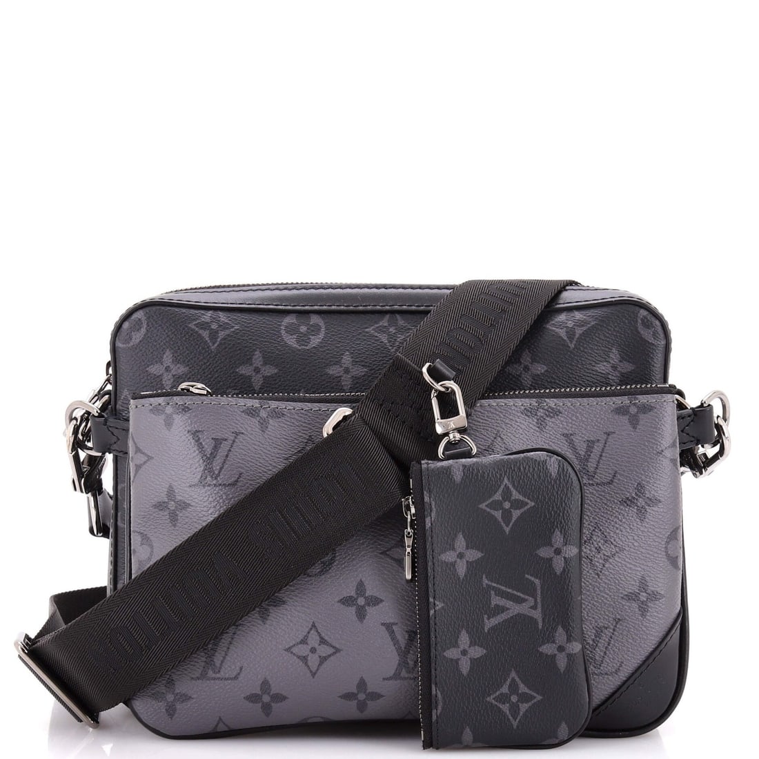 Louis Vuitton Trio Eclipse Reverse Monogram Canvas Bag: Louis Vuitton Trio Eclipse Reverse Monogram Canvas Bag The Louis Vuitton Trio Eclipse Reverse Monogram Canvas Bag boasts a sleek and sophisticated design, featuring a striking black exterior with a