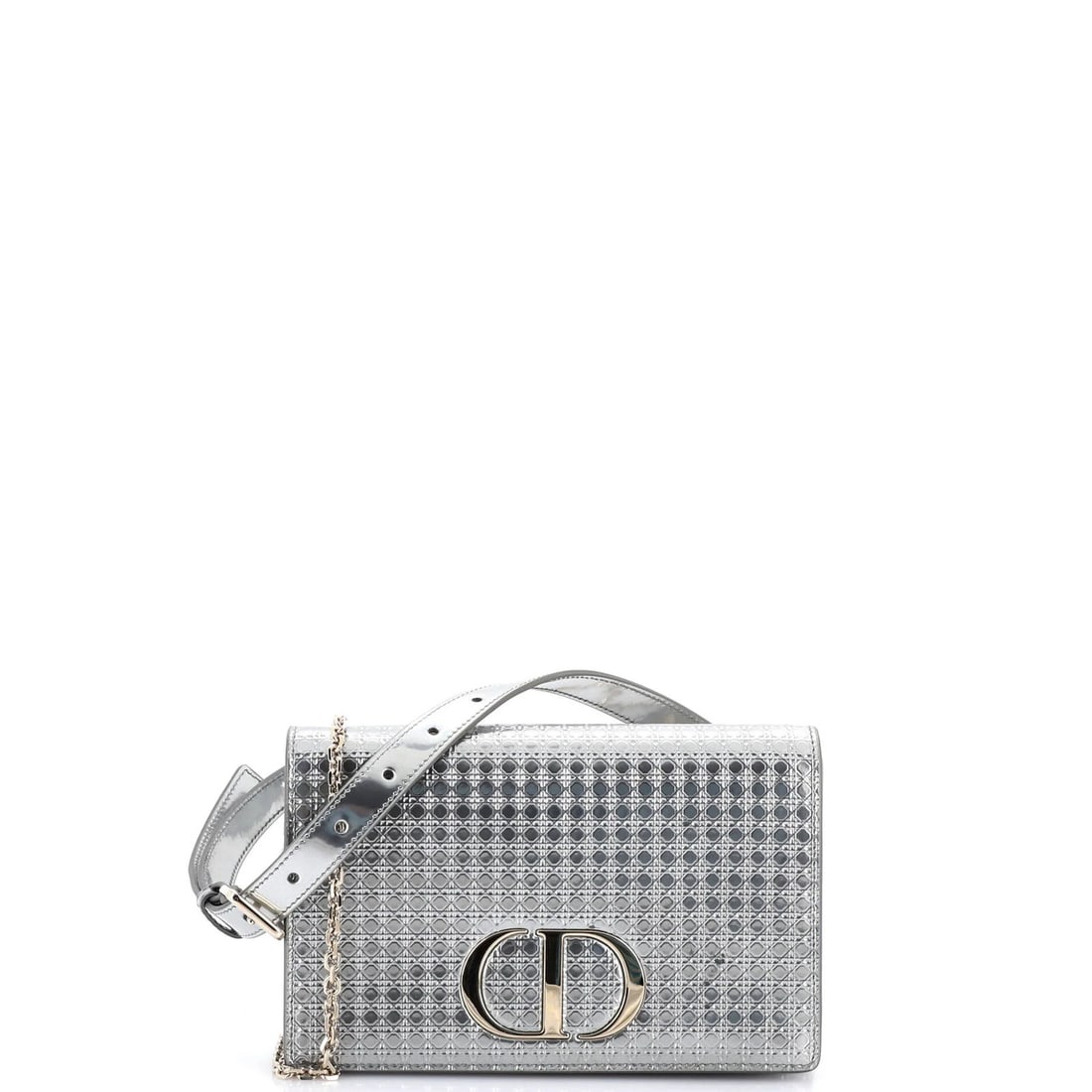 Christian Dior 30 Montaigne 2-in-1 Pouch Micro Cannage Metallic Calfskin: Christian Dior 30 Montaigne 2-in-1 Pouch Micro Cannage Metallic Calfskin Silver 30 Montaigne 2-in-1 Pouch Micro Cannage Metallic Calfskin bag from Christian Dior features a sleek, metallic exterior