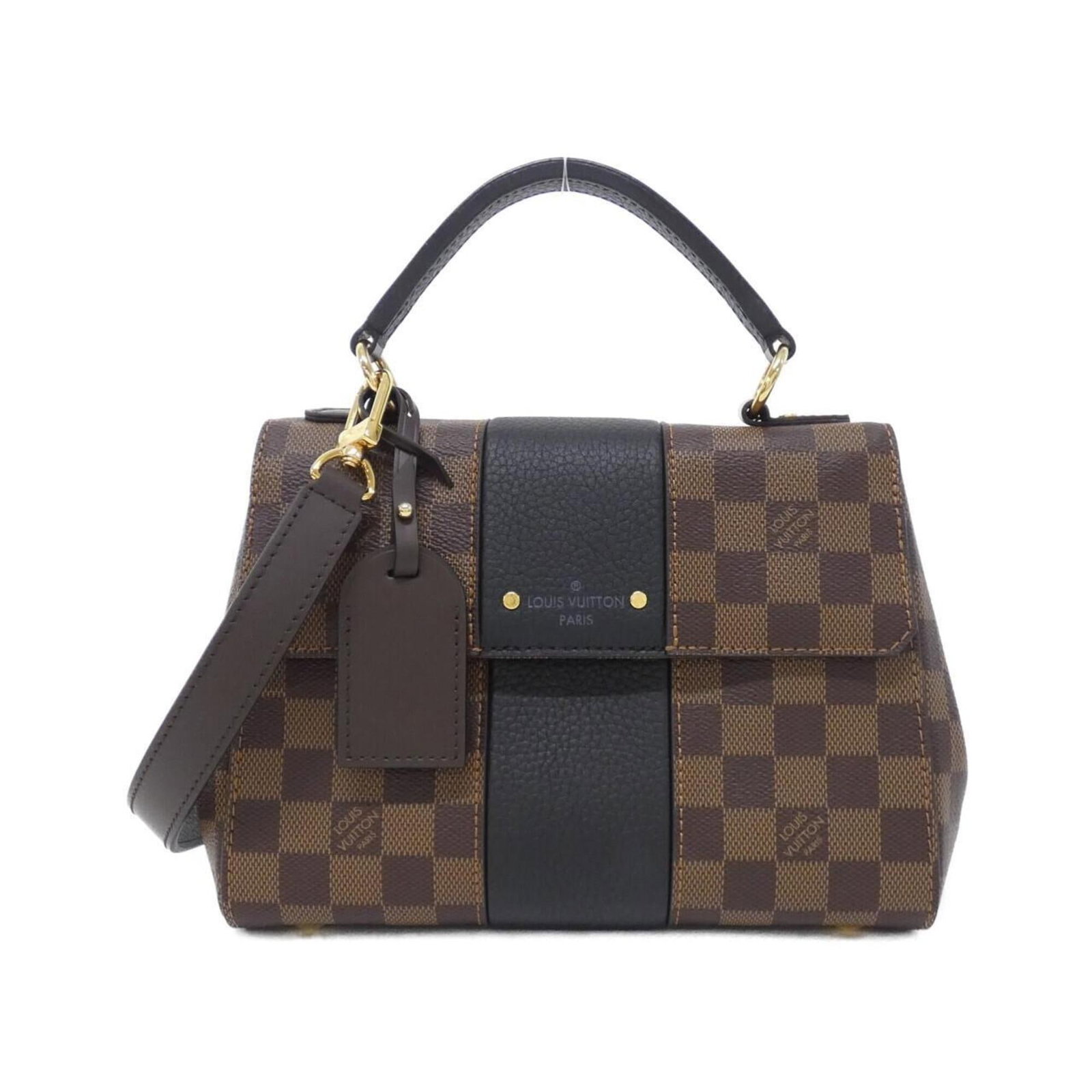 Handbag Coated Canvas Leather Louis Vuitton: Handbag Coated Canvas Leather Louis Vuitton Coated canvas and leather make up this Louis Vuitton handbag, available in black with gold hardware. The bag measures 17cm x 24cm x 9cm and features calf