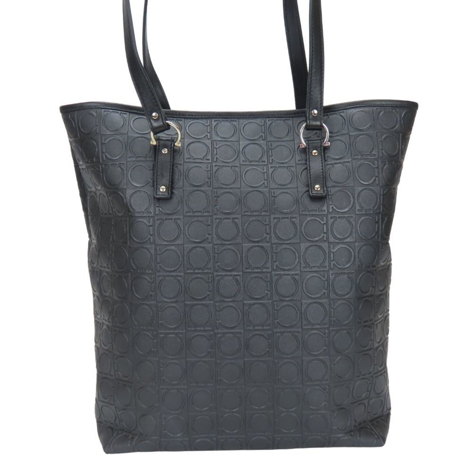 Ferragamo Salvatore Pvc Tote Bag: Ferragamo Salvatore Pvc Tote Bag Black PVC tote bag from Salvatore Ferragamo's Gancini line, featuring a sleek and modern design. Measuring 31cm x 34cm x 11cm, this stylish bag is made from durable