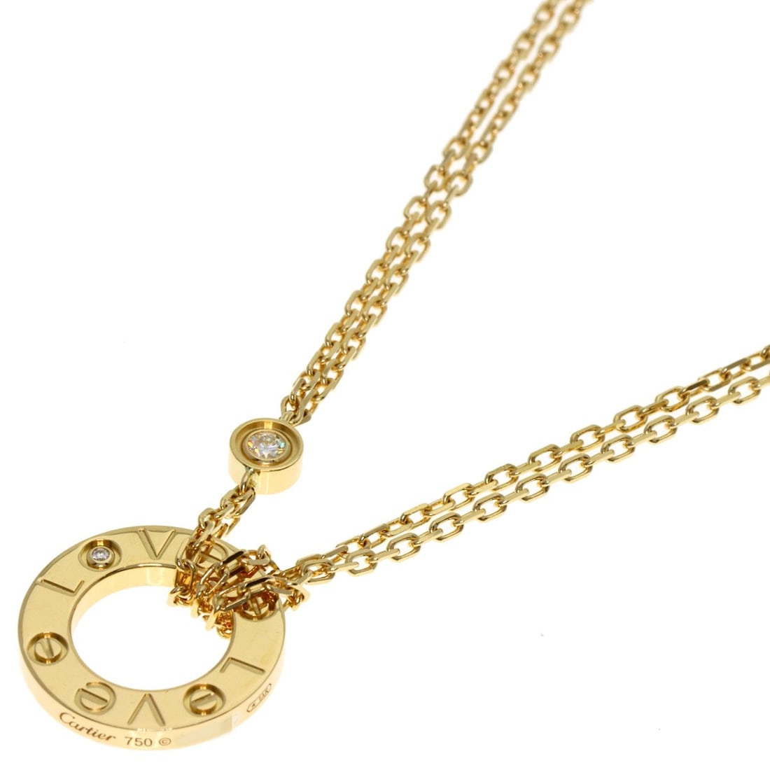 Diamond Necklace K18 Yellow Gold Cartier Circle 2P Love: Diamond Necklace K18 Yellow Gold Cartier Circle 2P Love Cartier's K18 Yellow Gold Circle 2P Love necklace showcases a stunning diamond centerpiece, set against a backdrop of 18k gold. This 16.1-inch