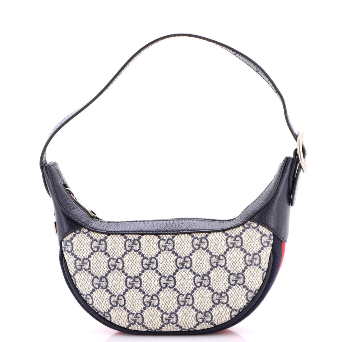 Ophidia Half Moon Bag Coated Canvas GG Mini: Ophidia Half Moon Bag Coated Canvas GG Mini Canvas Coated Leather Exterior, Blue, with Neutral Microfiber Interior and Aged Silver Hardware. This Ophidia Half Moon Bag GG Mini features a stylish