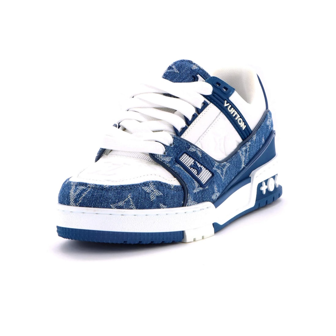 Men's Monogram Leather Trainer Sneakers Vuitton LV: Men's Monogram Leather Trainer Sneakers Vuitton LV Blue Monogram Denim and Leather Trainer Sneakers from Louis Vuitton. Featuring a unique blend of denim and leather upper, these stylish sneakers show