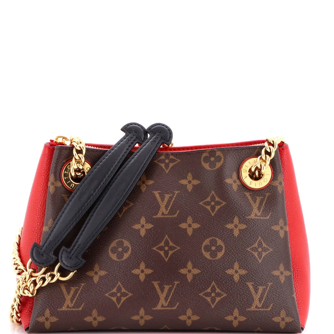 Louis Vuitton Surene Monogram Canvas Handbag Leather BB: Louis Vuitton Surene Monogram Canvas Handbag Leather BB Red Louis Vuitton Surene Monogram Canvas Handbag Leather BB features a classic shoulder bag design with a bold red exterior and gold hardware.