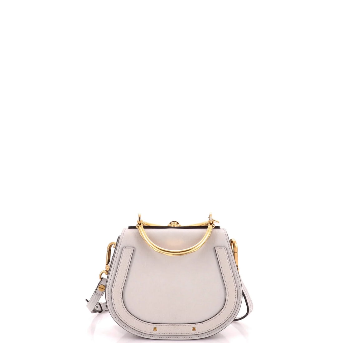 Leather Small Nile Crossbody Bag Chloe: Leather Small Nile Crossbody Bag Chloe Small Leather Chloe Nile Crossbody Bag in Gray. This compact crossbody bag features a sleek gray leather exterior, gold hardware, and a neutral microfiber interi