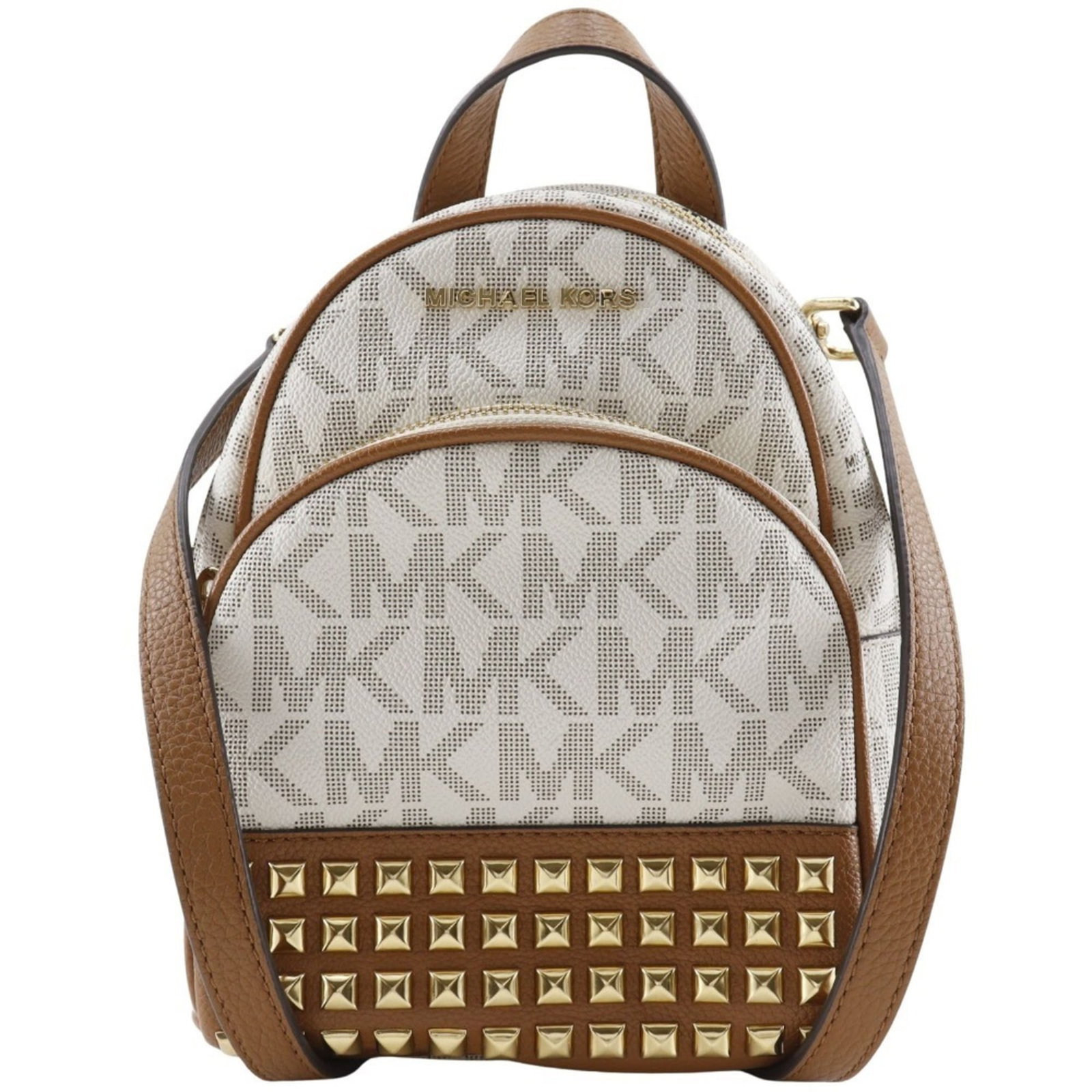 PVC Michael Kors Backpack: PVC Michael Kors Backpack White PVC Michael Kors Backpack with a zipper closure, available in a compact 21cm x 18cm x 9cm size, weighing 510g. The backpack features a shoulder strap and a handle drop