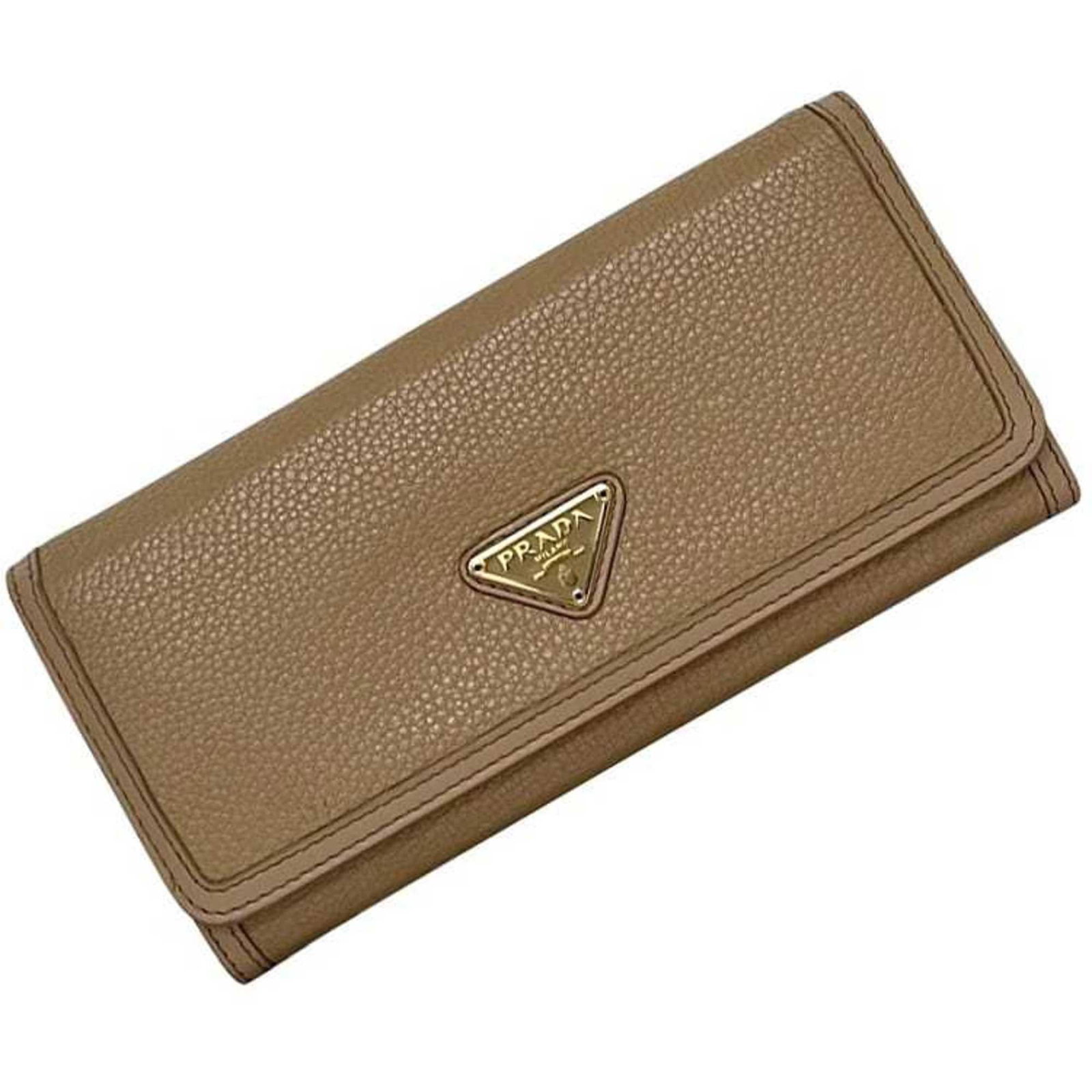 Prada Long Wallet (Bi-Fold) Leather: Prada Long Wallet (Bi-Fold) Leather Prada Long Wallet (Bi-Fold) Leather features a classic design with a beige color and a durable leather material. The bi-fold wallet measures 9.4cm x 18.7cm x 2.7cm,