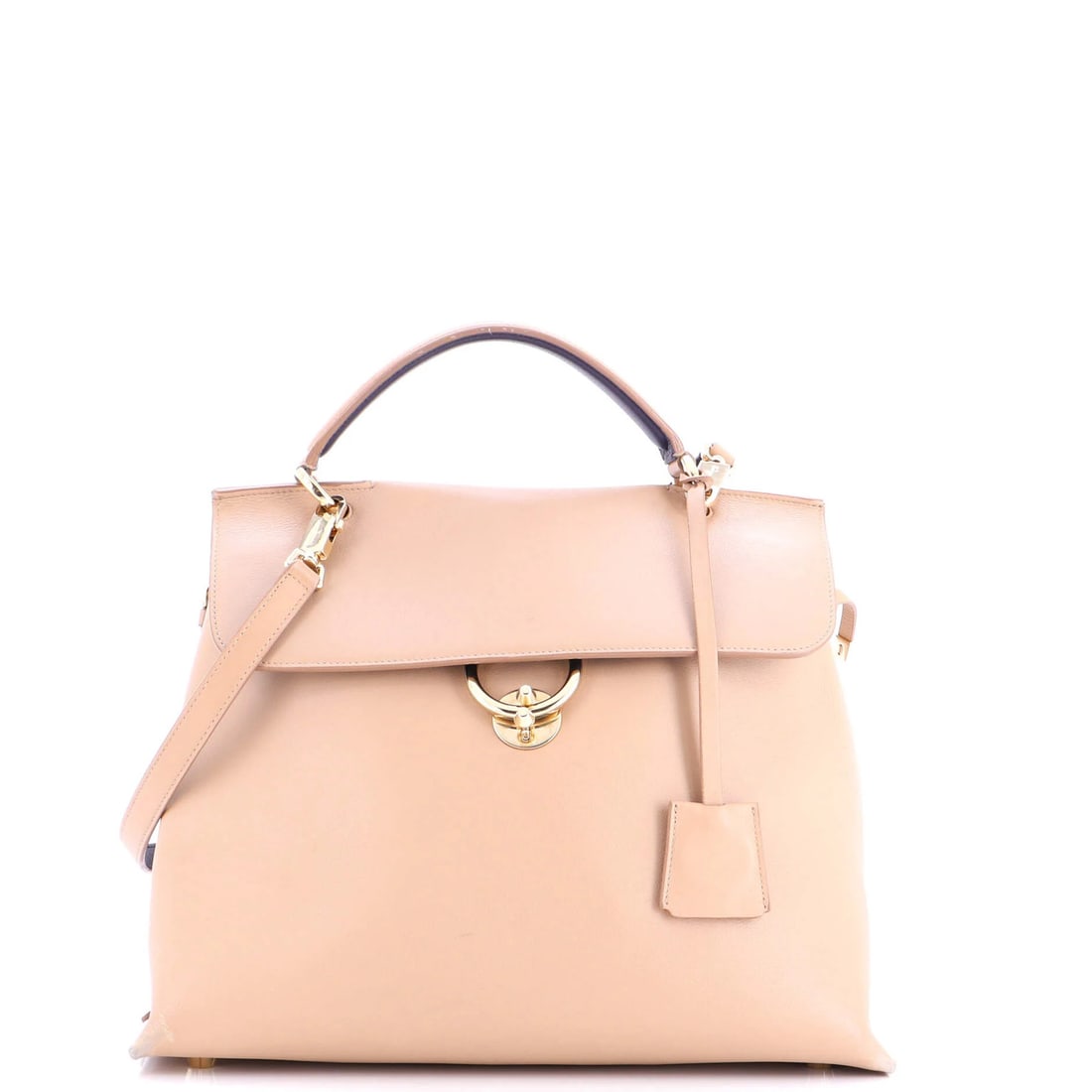 Jet Set Leather Bag Ferragamo Salvatore Large Top Handle: Jet Set Leather Bag Ferragamo Salvatore Large Top Handle Neutral-colored leather satchel with a gold clochette and suede interior, featuring a large top handle. The bag measures 10" high, 13" wide,