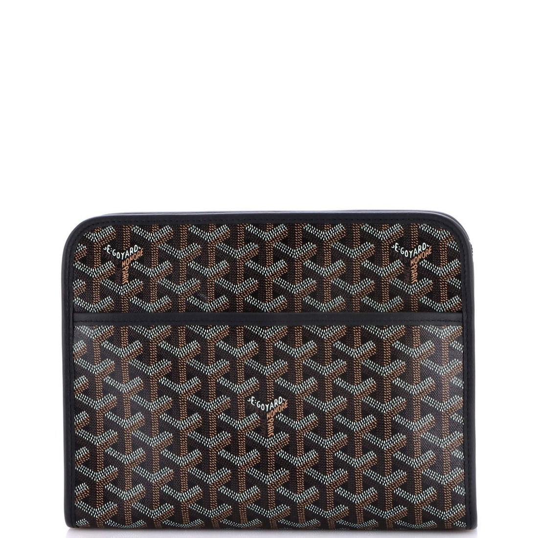 Jouvence Toiletry Pouch Goyard Coated Canvas: Jouvence Toiletry Pouch Goyard Coated Canvas Black Goyard Coated Canvas Jouvence Toiletry Pouch with minor edge wear and silver hardware, featuring a yellow interior and a classic design. Measuring