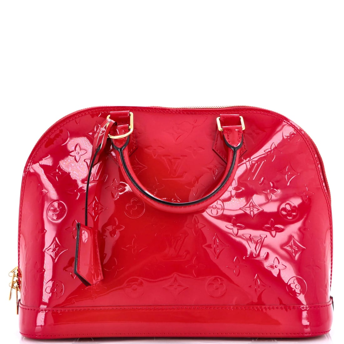 Louis Vuitton Alma Monogram Vernis Handbag PM: Louis Vuitton Alma Monogram Vernis Handbag PM Pink Louis Vuitton Alma Monogram Vernis Handbag PM with patent leather exterior and gold hardware. This top-handle handbag features a signature monogram