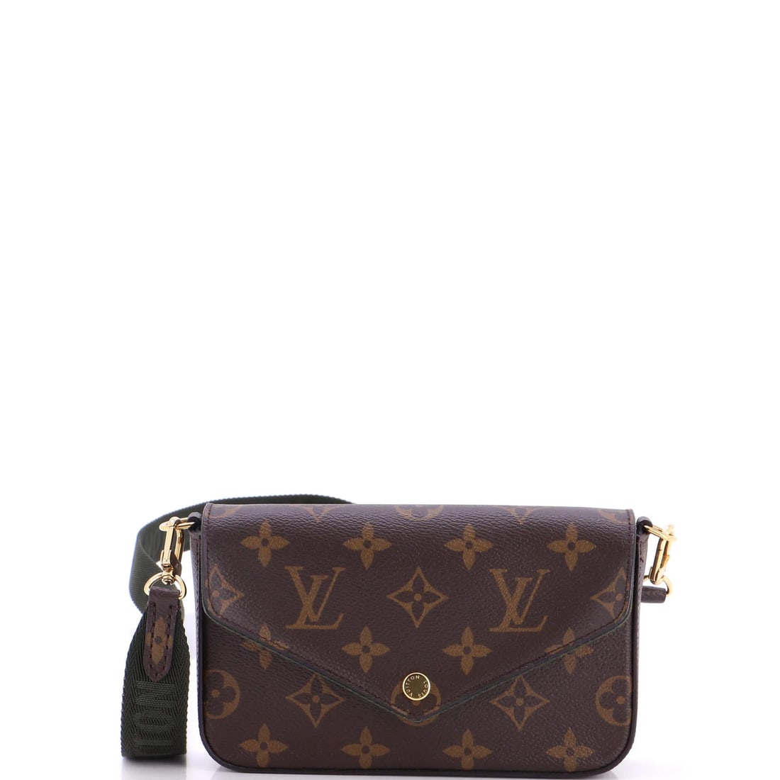 Canvas Strap Monogram Go Handbag Felicie Louis Vuitton: Canvas Strap Monogram Go Handbag Felicie Louis Vuitton Canvas Strap Monogram Go Handbag by Louis Vuitton, featuring a classic cross body design with a brown canvas exterior and green interior. The