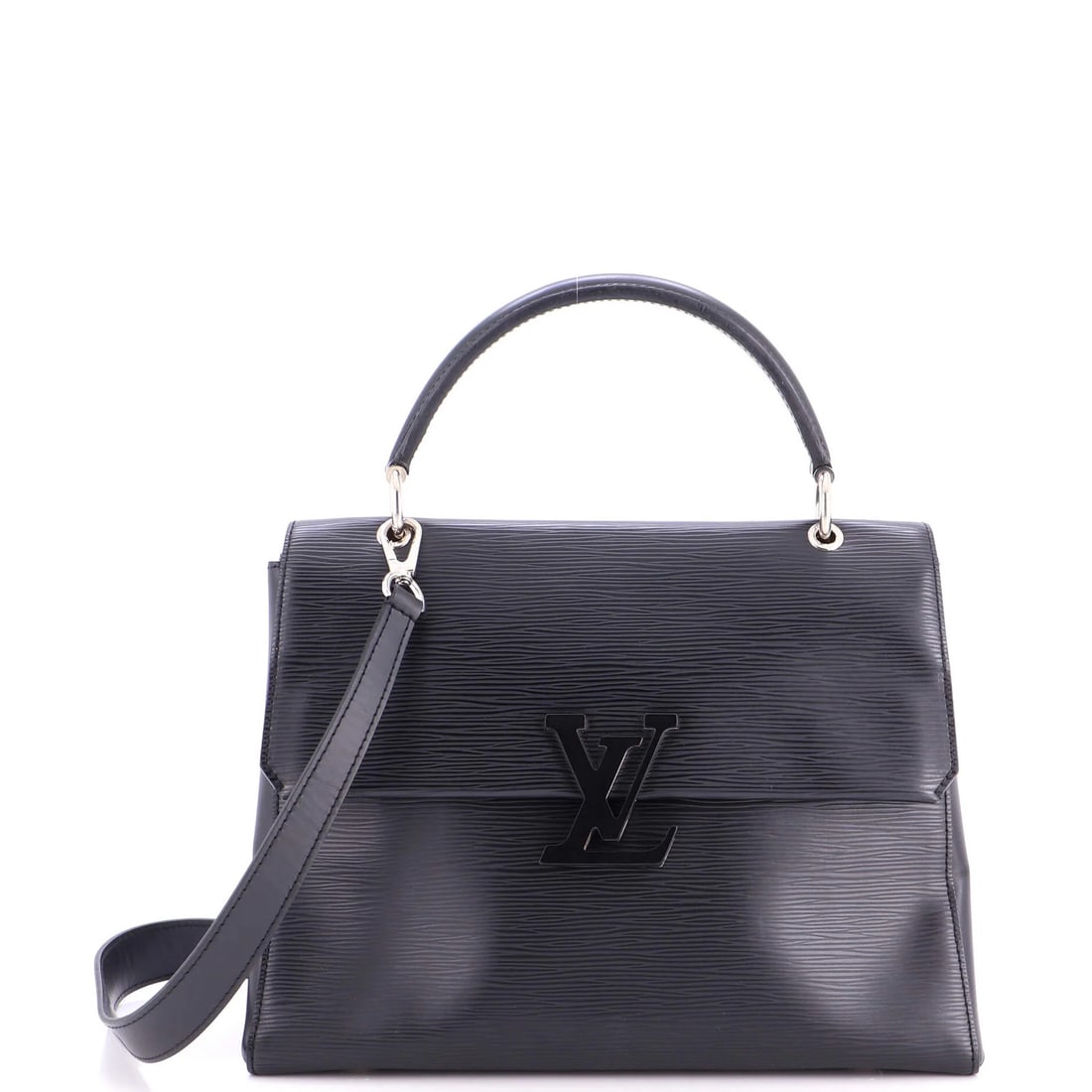 Louis Vuitton Grenelle Handbag Epi Leather MM: Louis Vuitton Grenelle Handbag Epi Leather MM Black Louis Vuitton Grenelle Handbag Epi Leather MM features a classic top handle design with a 4" drop, measuring 9.5" in height, 11.5" in width, and