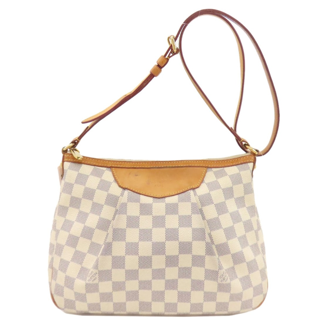 Louis Vuitton N41113 Siracusa Pm Shoulder Bag Damier Canvas: Louis Vuitton N41113 Siracusa Pm Shoulder Bag Damier Canvas White Damier canvas exterior, a classic design element of Louis Vuitton's iconic Siracusa PM collection, adds a touch of timeless elegance