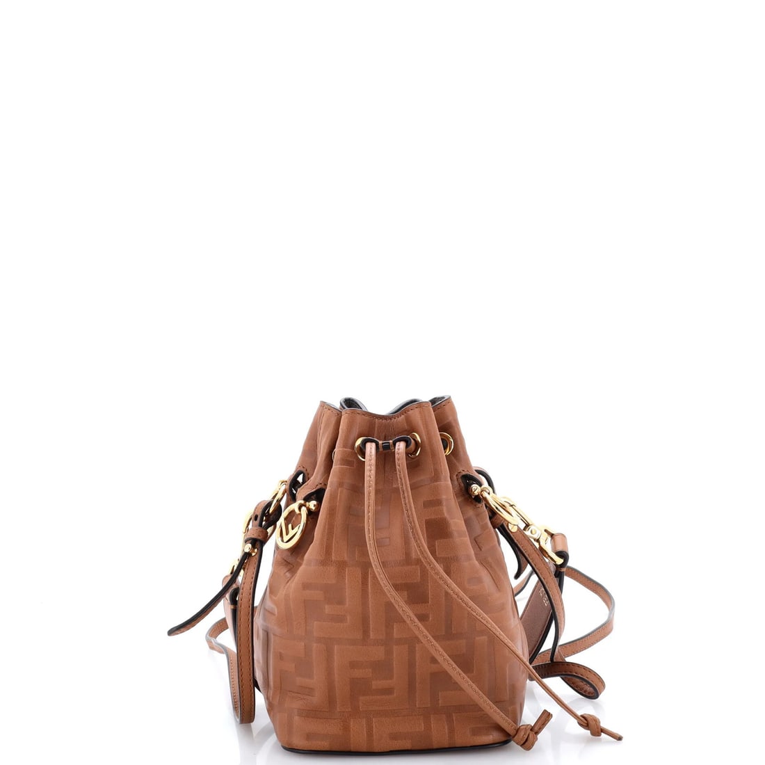Mon Tresor Bucket Bag Zucca Embossed Leather Mini Fendi: Mon Tresor Bucket Bag Zucca Embossed Leather Mini Fendi Brown Mon Tresor Bucket Bag Zucca Embossed Leather Mini Fendi. This mini Fendi bucket bag features a rich brown exterior with Zucca embossed
