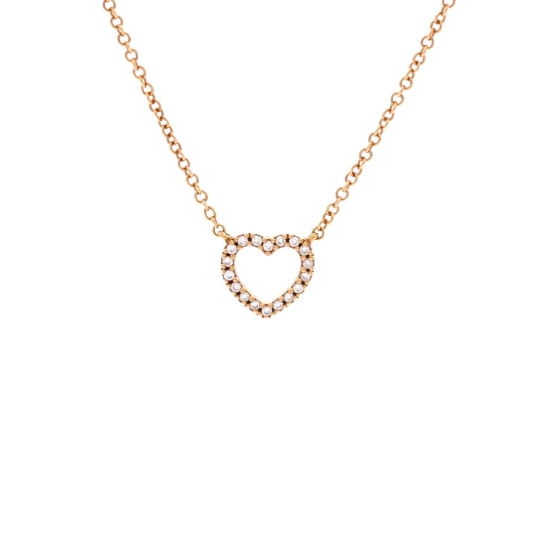 Tiffany & Co. Metro Open Heart Pendant Necklace 18K Rose Gold and Diamonds Mini: Tiffany & Co. Metro Open Heart Pendant Necklace 18K Rose Gold and Diamonds Mini Tiffany & Co.'s Metro Open Heart Pendant Necklace is a stunning 18K rose gold piece featuring a miniature diamond. The
