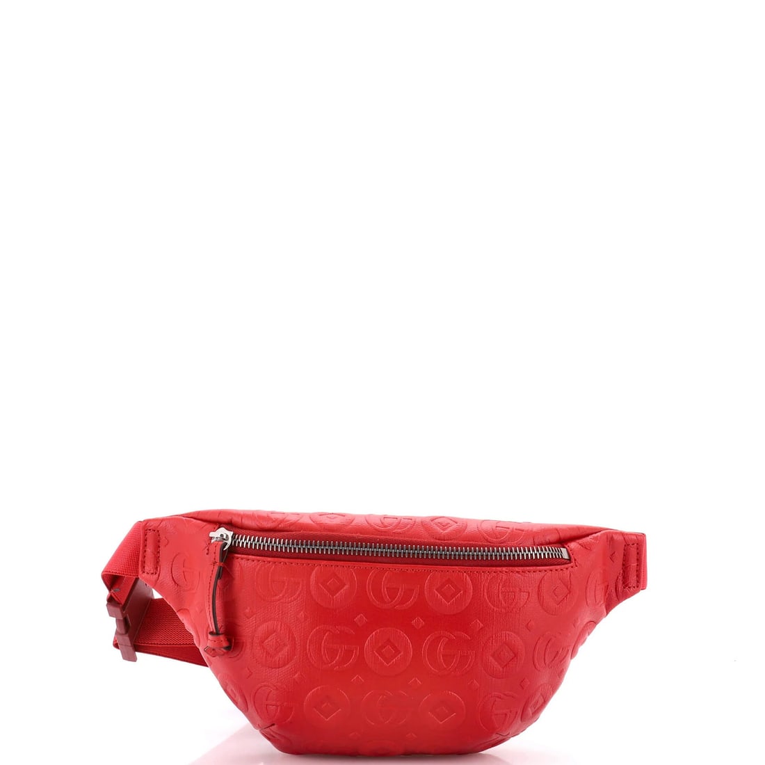 Gucci Children's Belt Bag Embossed Leather: Gucci Children's Belt Bag Embossed Leather Red Gucci Children's Belt Bag Embossed Leather features a bold exterior with minor creases and a silver buckle. The interior boasts a burgundy fabric