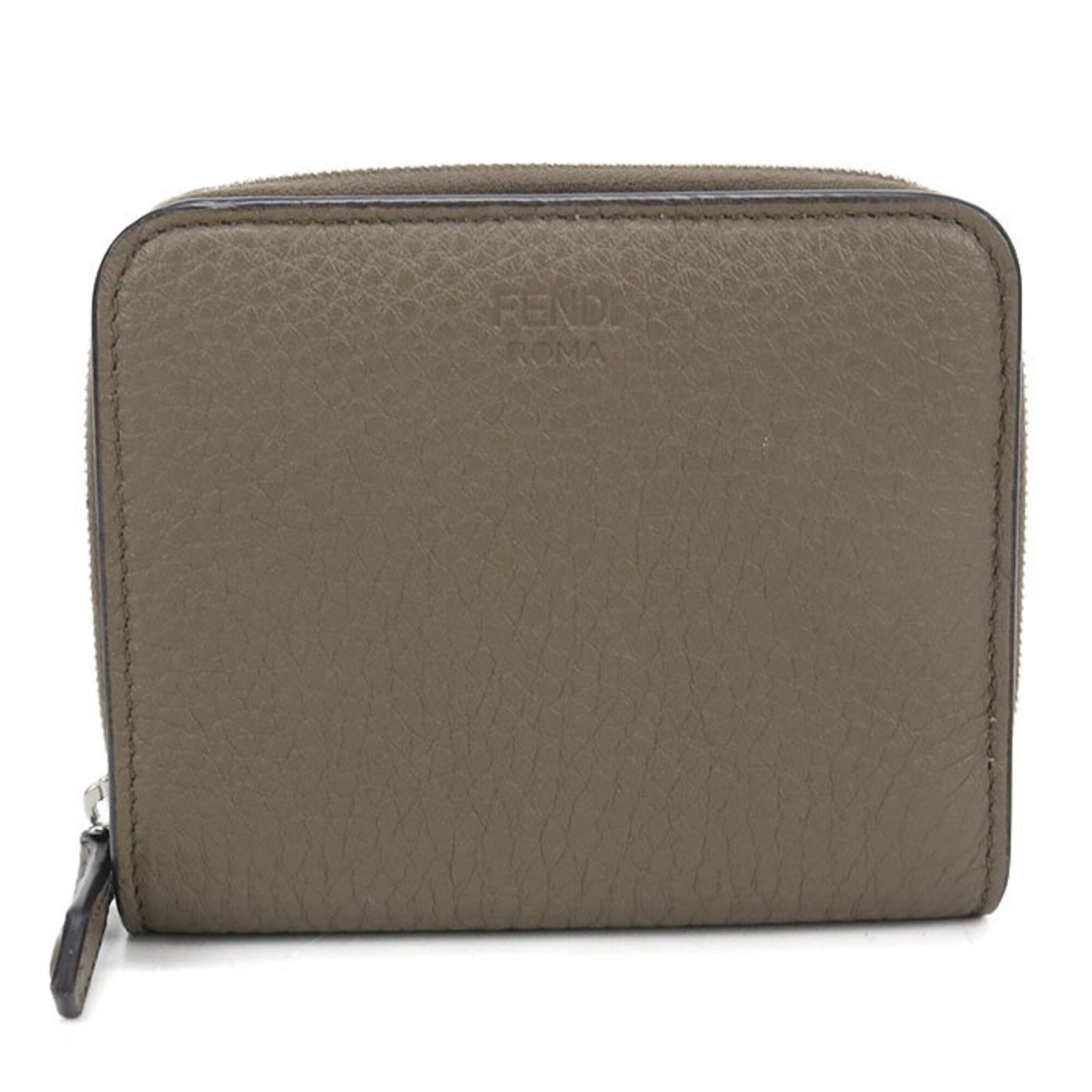 Fendi Wallet (Bi-Fold) Leather: Fendi Wallet (Bi-Fold) Leather The Fendi bi-fold wallet is crafted from high-quality calfskin leather, featuring a sleek gray color. Its compact size makes it easy to carry, measuring 9.5cm x 11cm x 2
