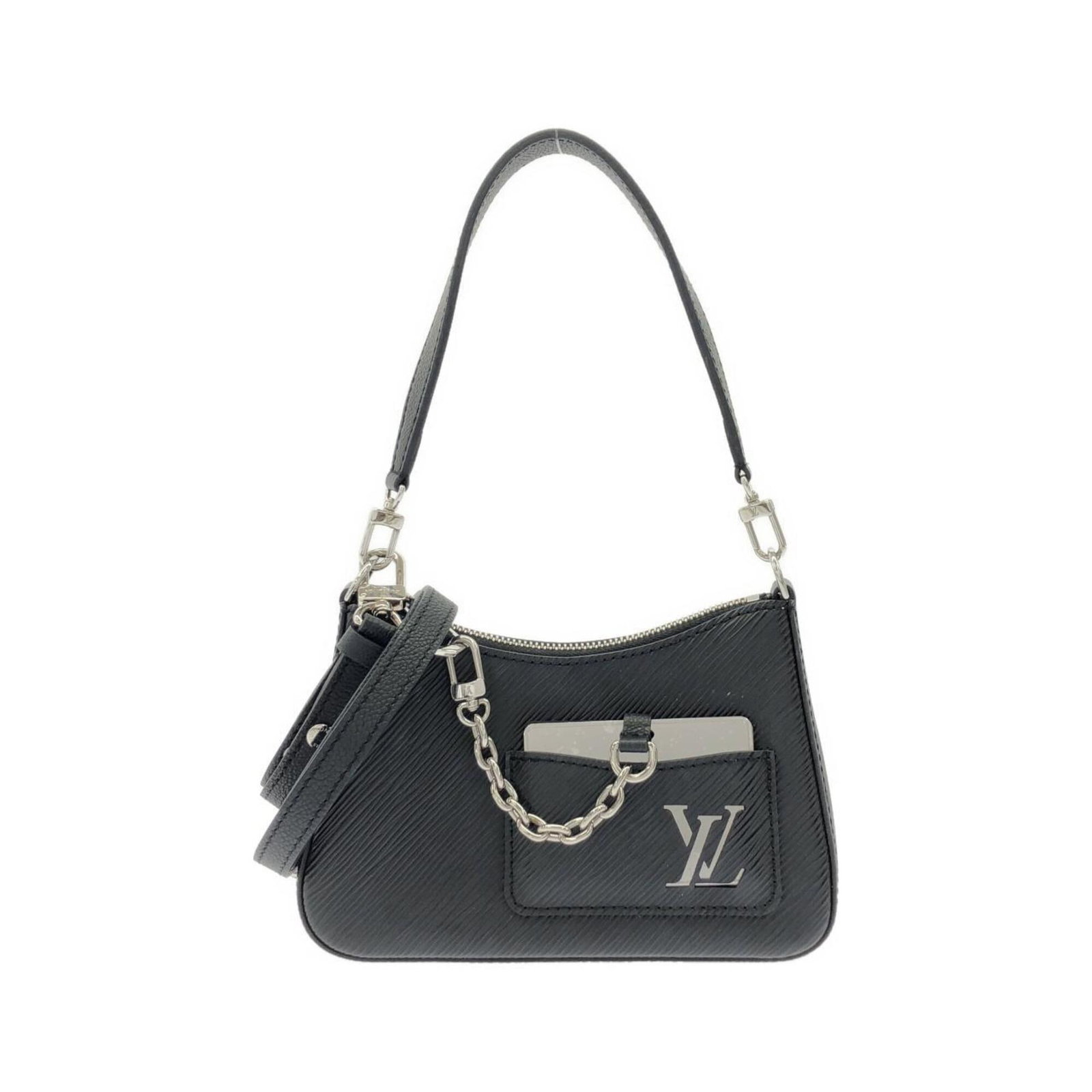 Shoulder Bag Leather Louis Vuitton: Shoulder Bag Leather Louis Vuitton Black leather Louis Vuitton shoulder bag with a classic design, featuring calfskin material and a sleek 12.5cm x 20cm x 6cm size. This stylish bag bears a