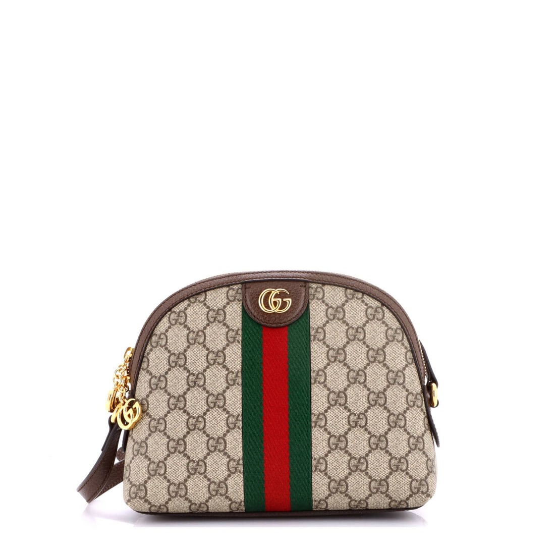Gucci Ophidia Dome Small Canvas Coated GG Bag: Gucci Ophidia Dome Small Canvas Coated GG Bag Small Gucci Ophidia Dome Shoulder Bag with Canvas Coated GG Exterior in Brown. This small shoulder bag features a canvas coated GG exterior with a satin b