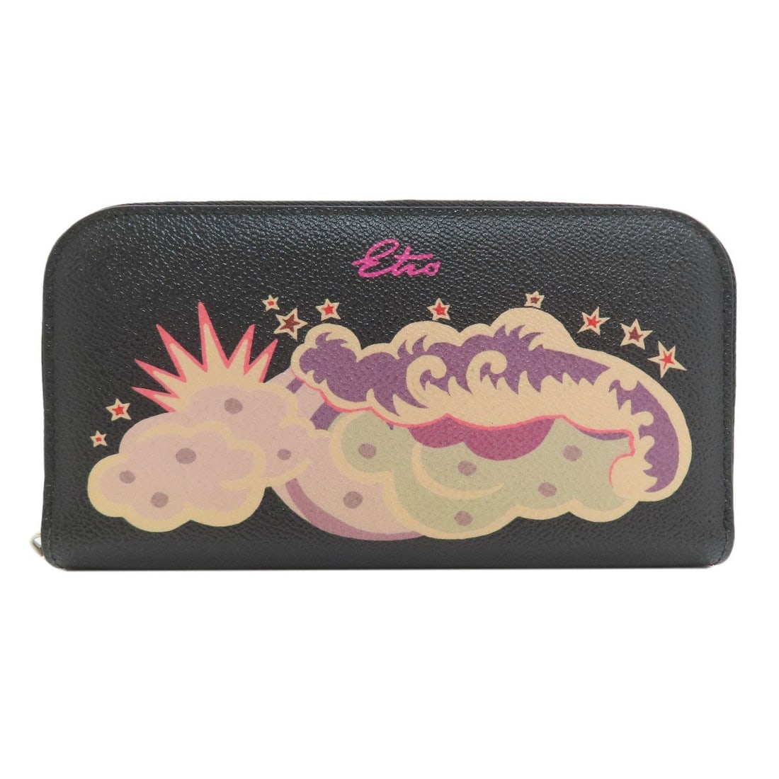 Etro Logo Long Wallet (With Coin Pocket) Leather: Etro Logo Long Wallet (With Coin Pocket) Leather Black leather long wallet with coin pocket bears a signature. Made from high-quality leather, this wallet features a classic design with a long, spacio
