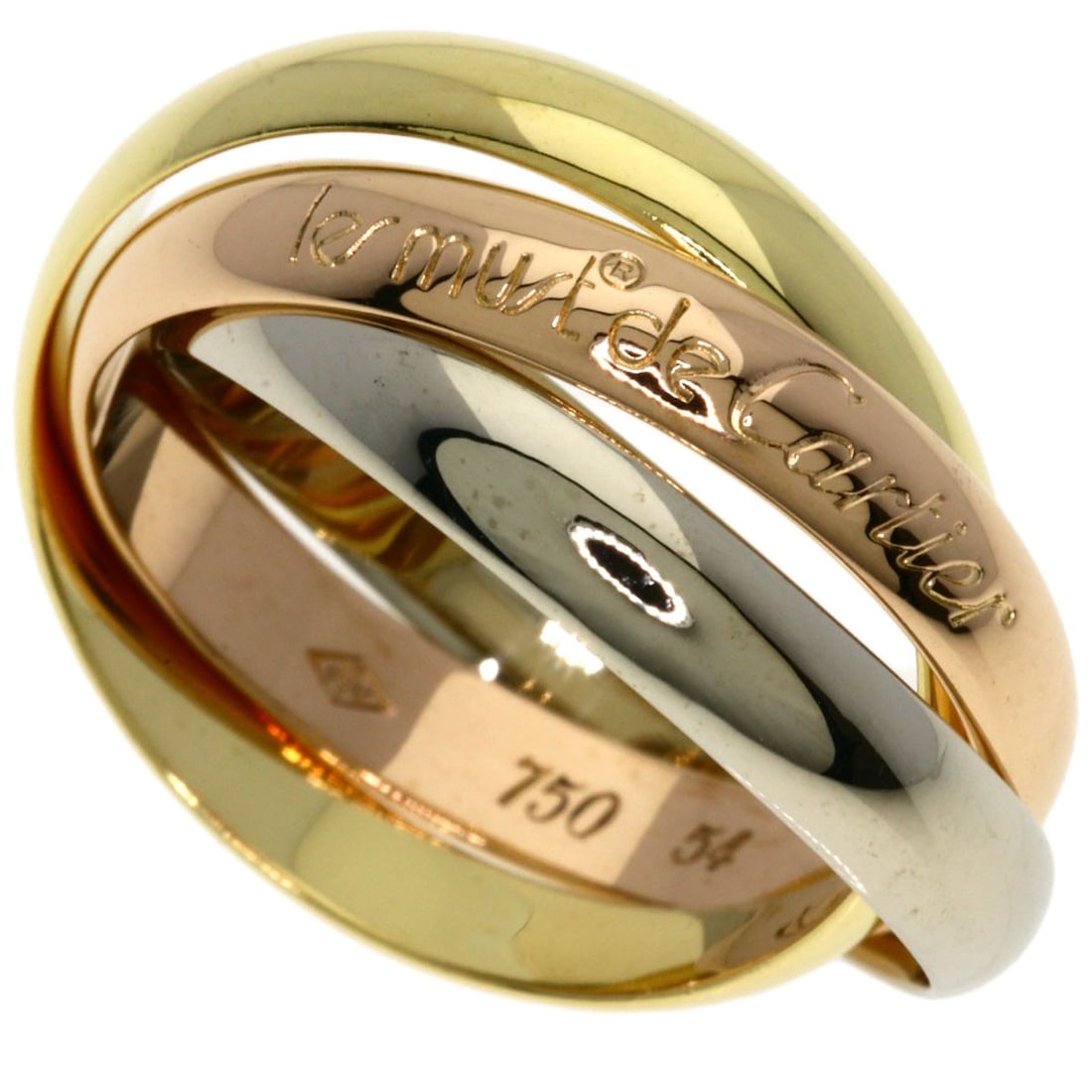 Cartier Trinity Ring Yellow Gold White Gold K18: Cartier Trinity Ring Yellow Gold White Gold K18 Cartier Trinity Ring in K18 Yellow Gold and White Gold, a striking combination of two precious metals. This 7(US) ring features a signature, showcasing