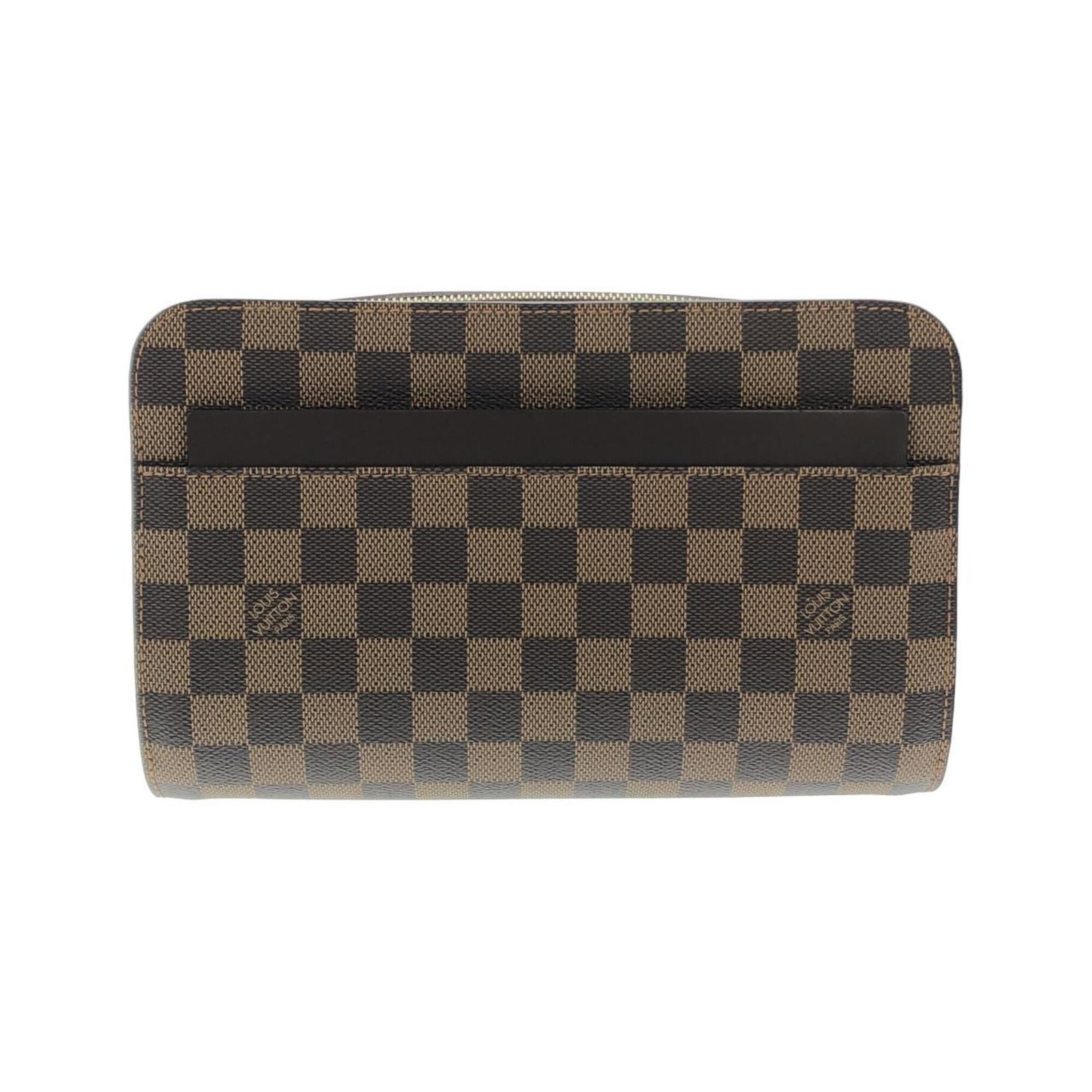 Louis Vuitton Clutch Bag Coated Canvas: Louis Vuitton Clutch Bag Coated Canvas Coated canvas craftsmanship meets timeless style in this Louis Vuitton clutch bag, boasting a sleek Ebene finish and gold hardware details. Measuring 16cm x