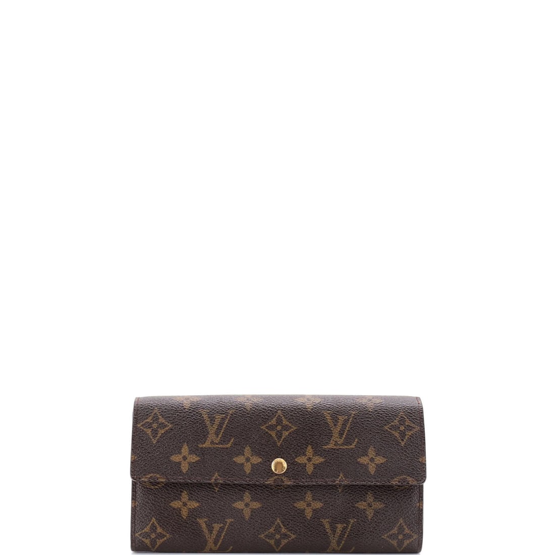 Louis Vuitton Sarah Monogram Canvas Wallet: Louis Vuitton Sarah Monogram Canvas Wallet Brown Louis Vuitton Sarah Monogram Canvas Wallet with gold hardware, featuring a canvas coated exterior and leather interior. The wallet has a classic design