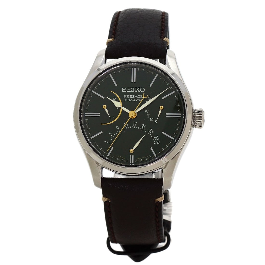 Sard015 Stainless Steel Leather Watches Presage Limited Edition Seiko: Sard015 Stainless Steel Leather Watches Presage Limited Edition Seiko Stainless steel and leather come together in this sleek Presage Limited Edition Seiko watch, featuring a silver case and bezel,