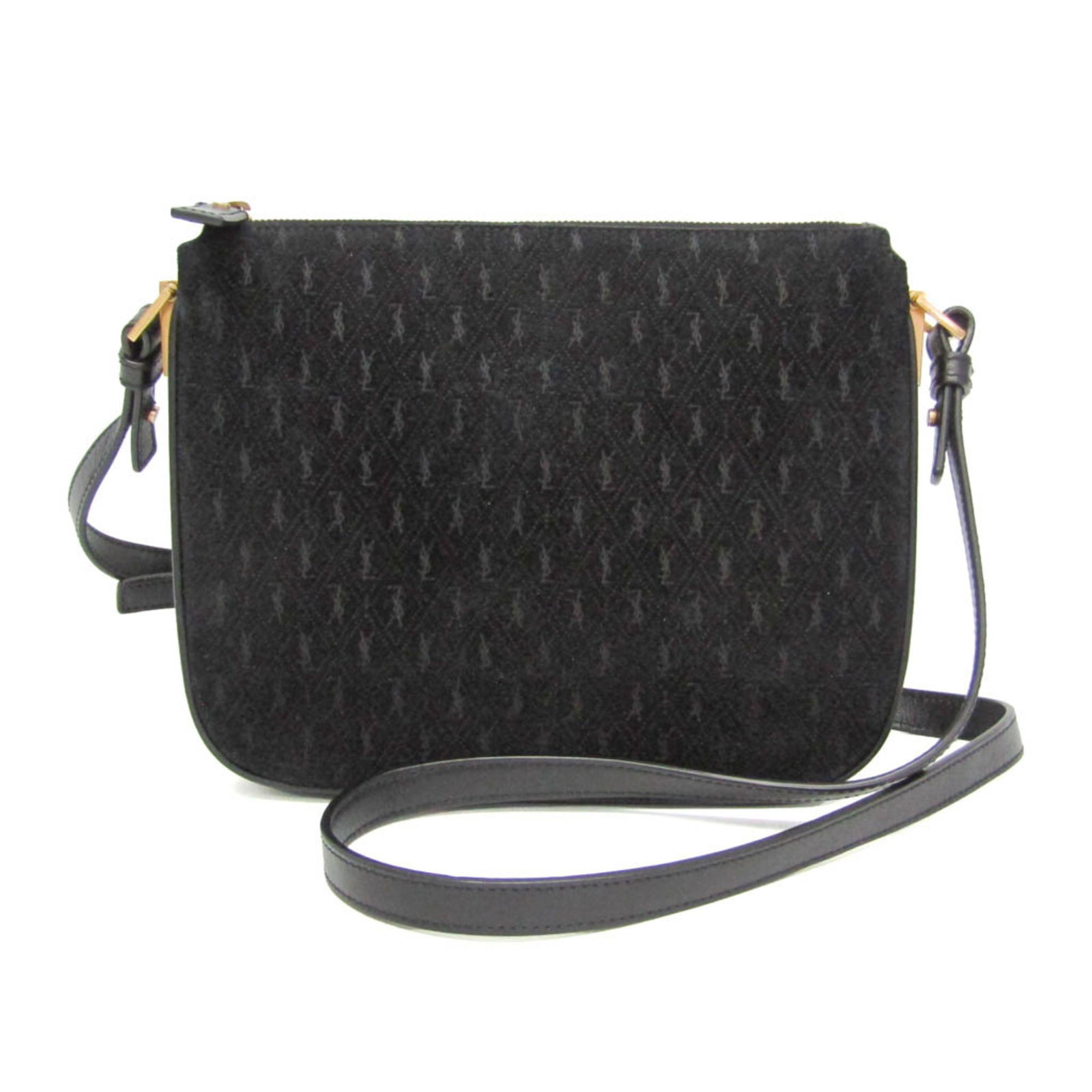 Suede Leather Shoulder Bag Saint Laurent: Suede Leather Shoulder Bag Saint Laurent Black Suede Leather Shoulder Bag from Saint Laurent, featuring a Monogram 585541 design, zippered closure, and two pockets for added convenience. Measuring 18c