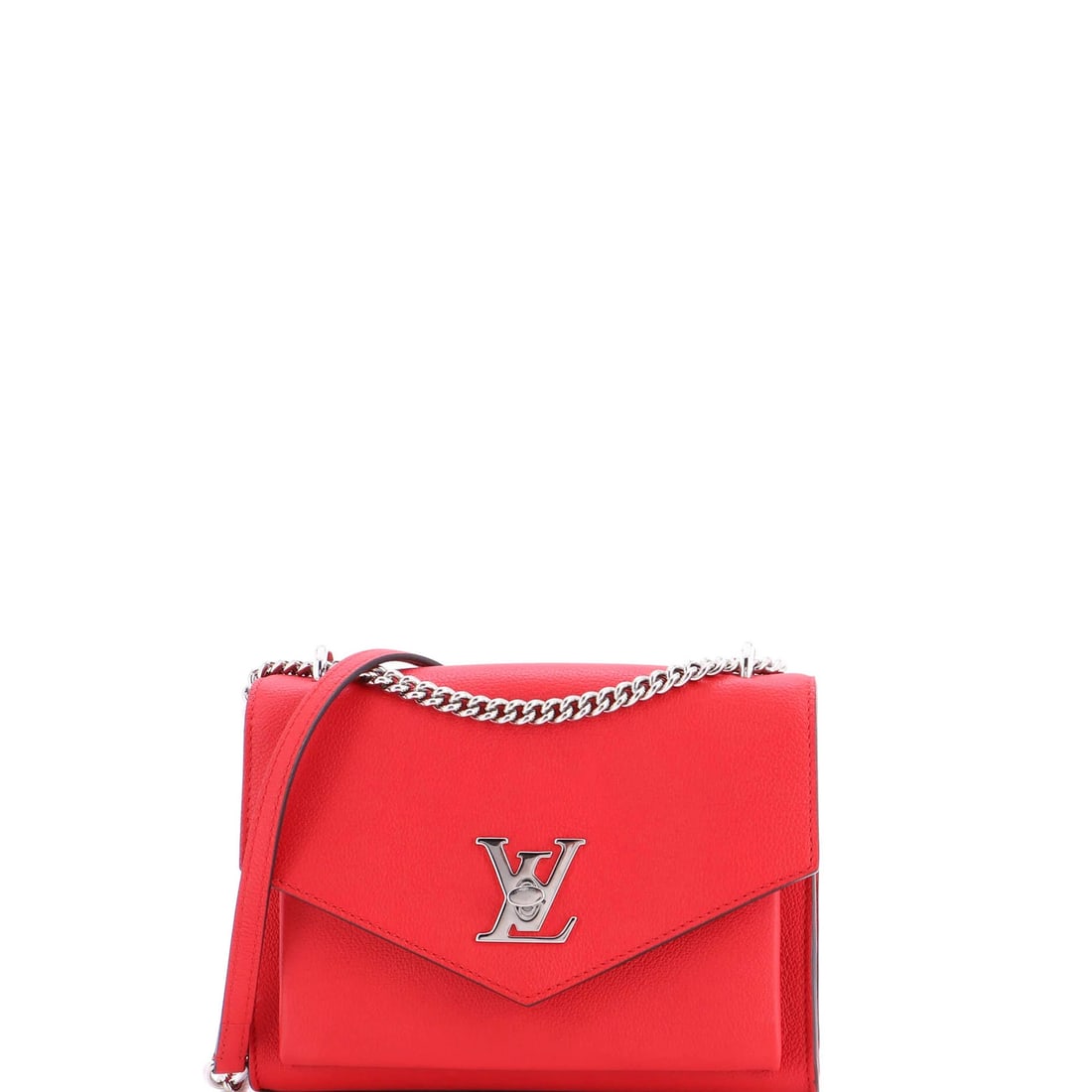 Louis Vuitton Mylockme Monochrome Handbag Leather BB: Louis Vuitton Mylockme Monochrome Handbag Leather BB The Louis Vuitton Mylockme Monochrome Handbag Leather BB is a striking red shoulder bag with a bold design. Measuring 7.5" tall, 8.75" wide, and