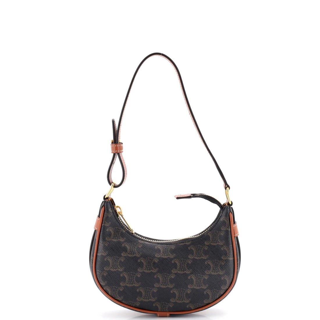 Celine Ava Bag Triomphe Coated Canvas Mini: Celine Ava Bag Triomphe Coated Canvas Mini The Celine Ava Bag Triomphe Coated Canvas Mini is a compact, stylish shoulder bag with a brown canvas exterior and gold hardware. Minor scuffs and creases ad