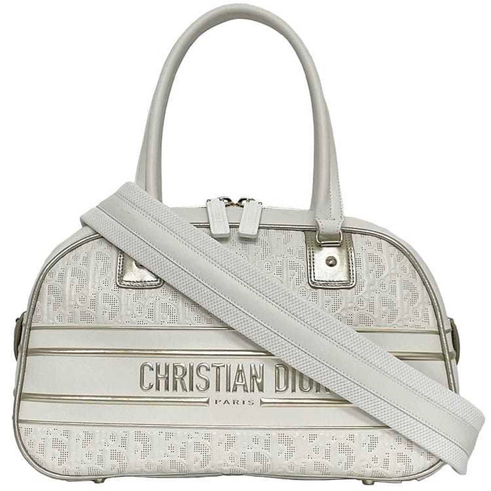 Christian Dior Rubber Leather Handbag Bag Boston: Christian Dior Rubber Leather Handbag Bag Boston The Christian Dior Rubber Leather Handbag Bag Boston boasts a sleek, modern design with a striking white leather and rubber exterior. Its gold