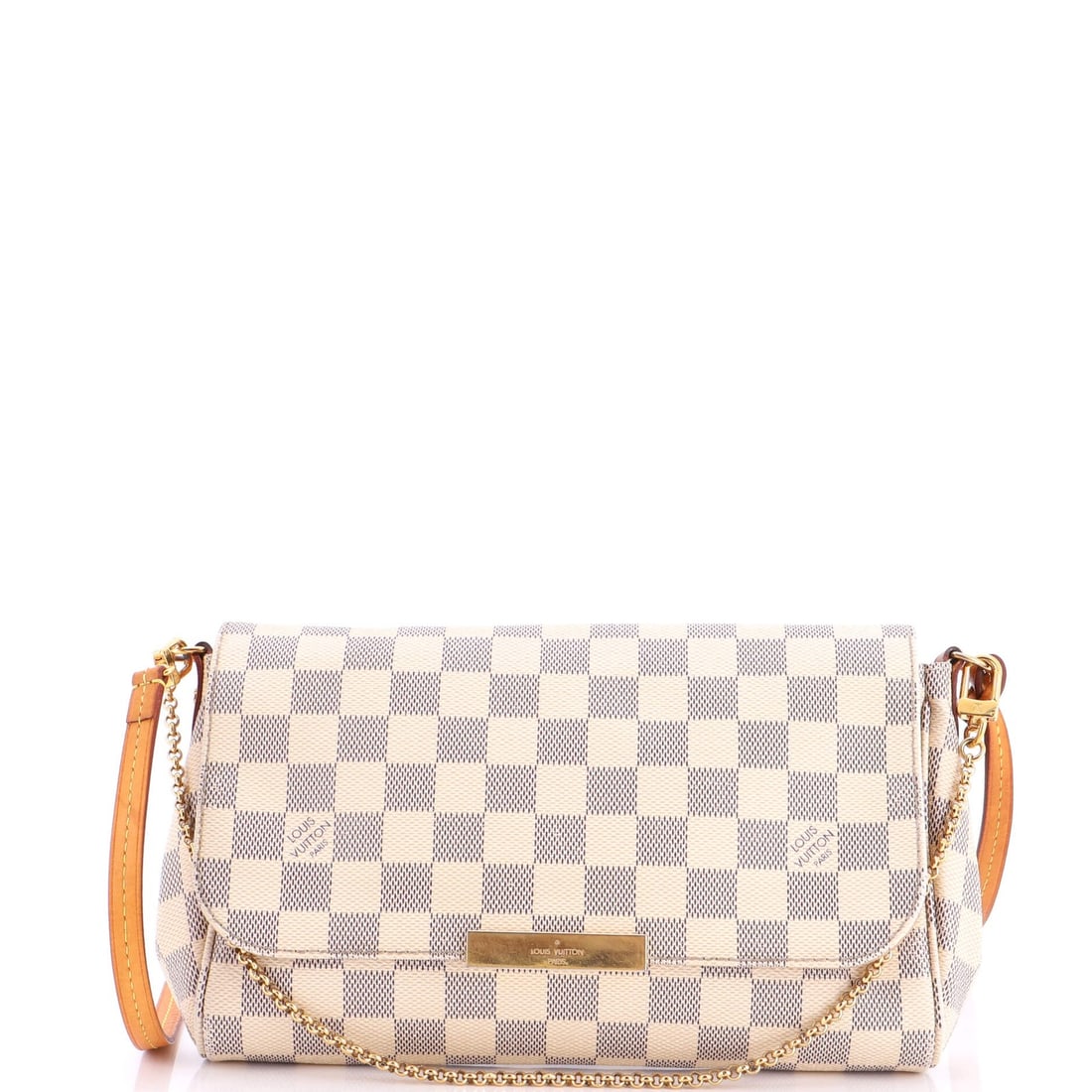 Louis Vuitton Favorite Handbag Damier MM: Louis Vuitton Favorite Handbag Damier MM The Louis Vuitton Favorite Handbag Damier MM is a stylish cross body bag with a classic canvas coated exterior in white. Measuring 6" high, 9.5" wide, and 2"