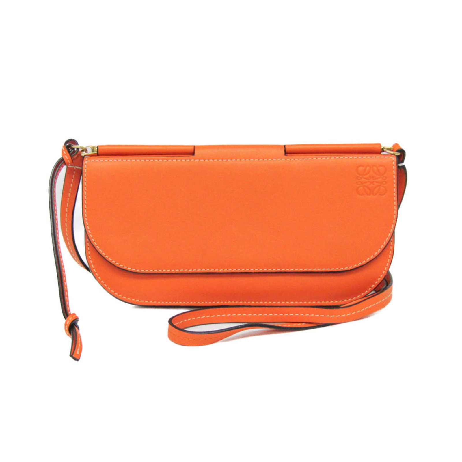 Loewe Chain Leather Wallet Shoulder: Loewe Chain Leather Wallet Shoulder 20.5cm wide and 19cm long, this Loewe Chain Leather Wallet Shoulder boasts a sleek, orange leather design and a convenient snap fastener closure. The wallet feature