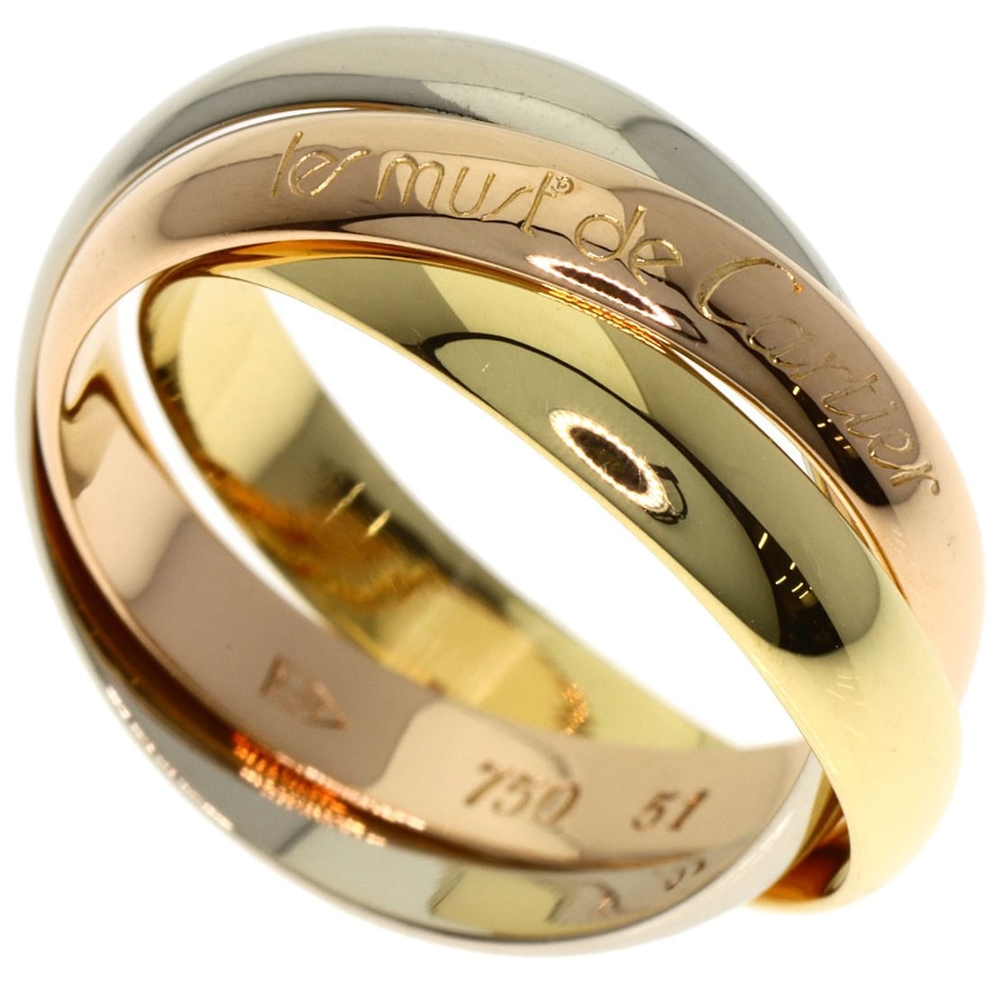 Cartier Trinity #51 Ring K18 Yellow Gold 18K Pink Gold: Cartier Trinity #51 Ring K18 Yellow Gold 18K Pink Gold Cartier Trinity #51 Ring in K18 Yellow Gold boasts a sleek, 18k gold design, with the signature yellow gold hue that Cartier is renowned for.