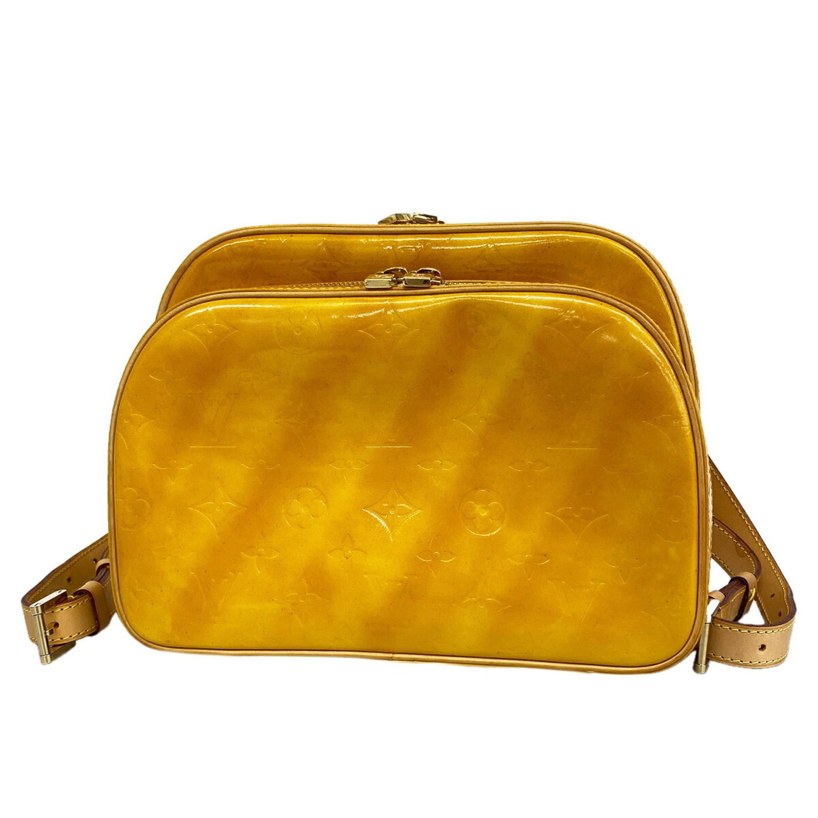 Louis Vuitton Backpack: Louis Vuitton Backpack Lime yellow Louis Vuitton backpack with a compact 20cm x 27cm x 11cm size, perfect for a stylish and functional carry-all. This iconic design features a signature M91040