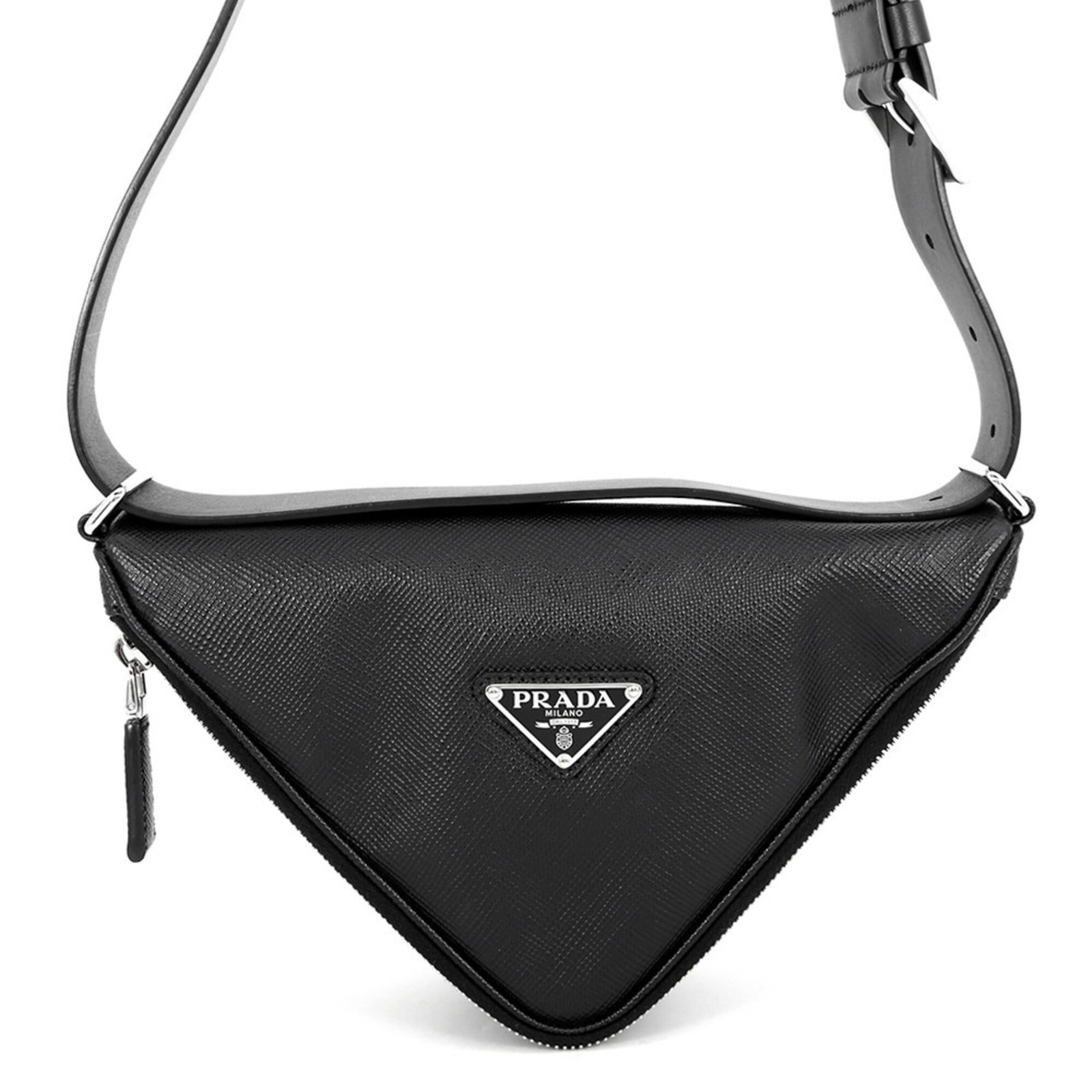 Handbag Leather Sling Shoulder Bag Prada: Handbag Leather Sling Shoulder Bag Prada Saffiano leather construction provides durability and sophistication to this sleek black Prada shoulder bag. Measuring 15cm x 25cm x 8cm, it features a