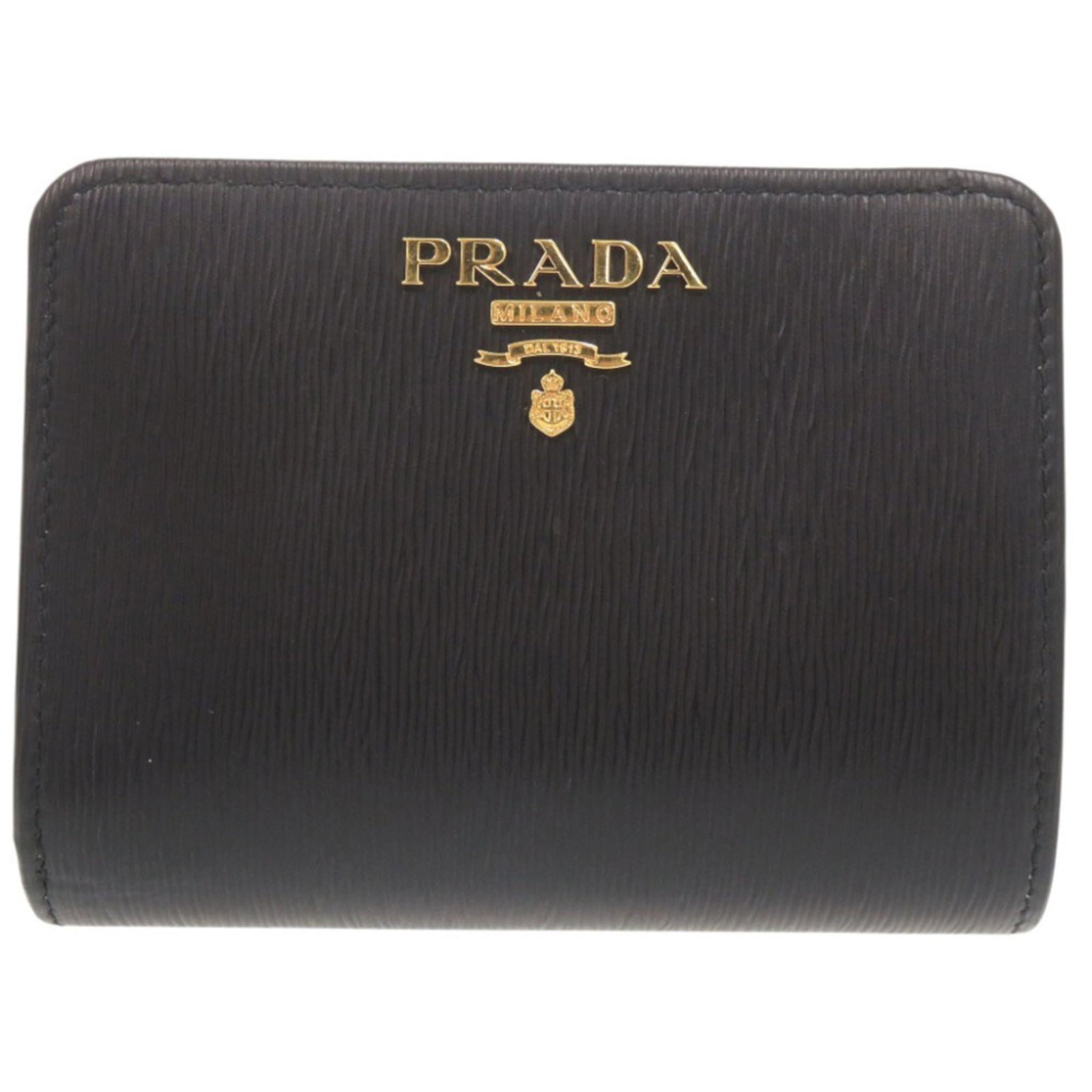 Bi fold leather wallet: Bi fold leather wallet Black leather bi-fold wallet from Prada, measuring 9cm x 12cm x 3cm, with a classic design that exudes understated elegance. The sleek black leather provides a sophisticated