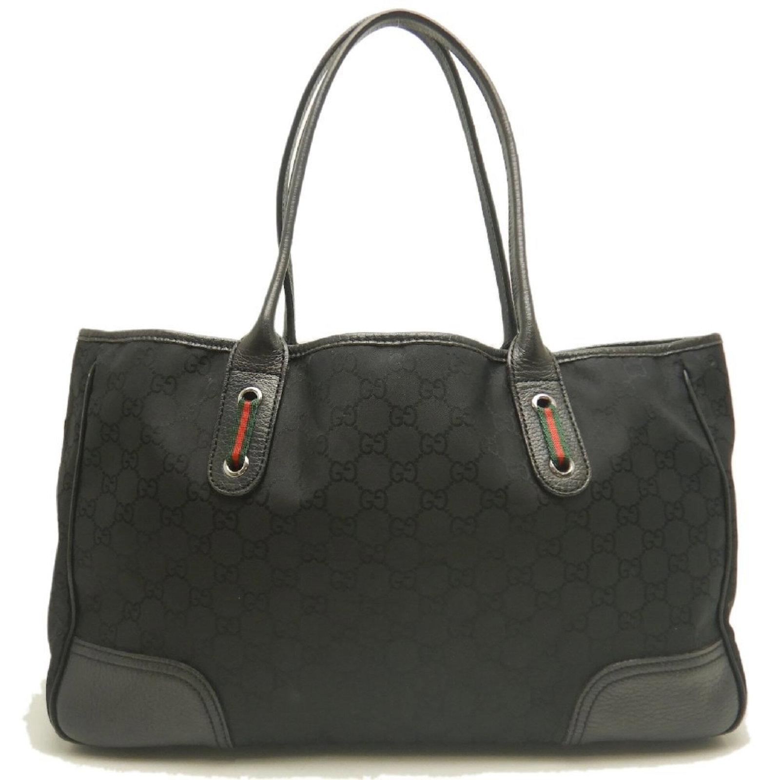 Canvas Leather Nylon Tote Gucci Bag: Canvas Leather Nylon Tote Gucci Bag Canvas Leather Nylon Tote Gucci BagThe Gucci Canvas Leather Nylon Tote boasts a sleek black design, combining nylon canvas and leather materials. Measuring 23cm x