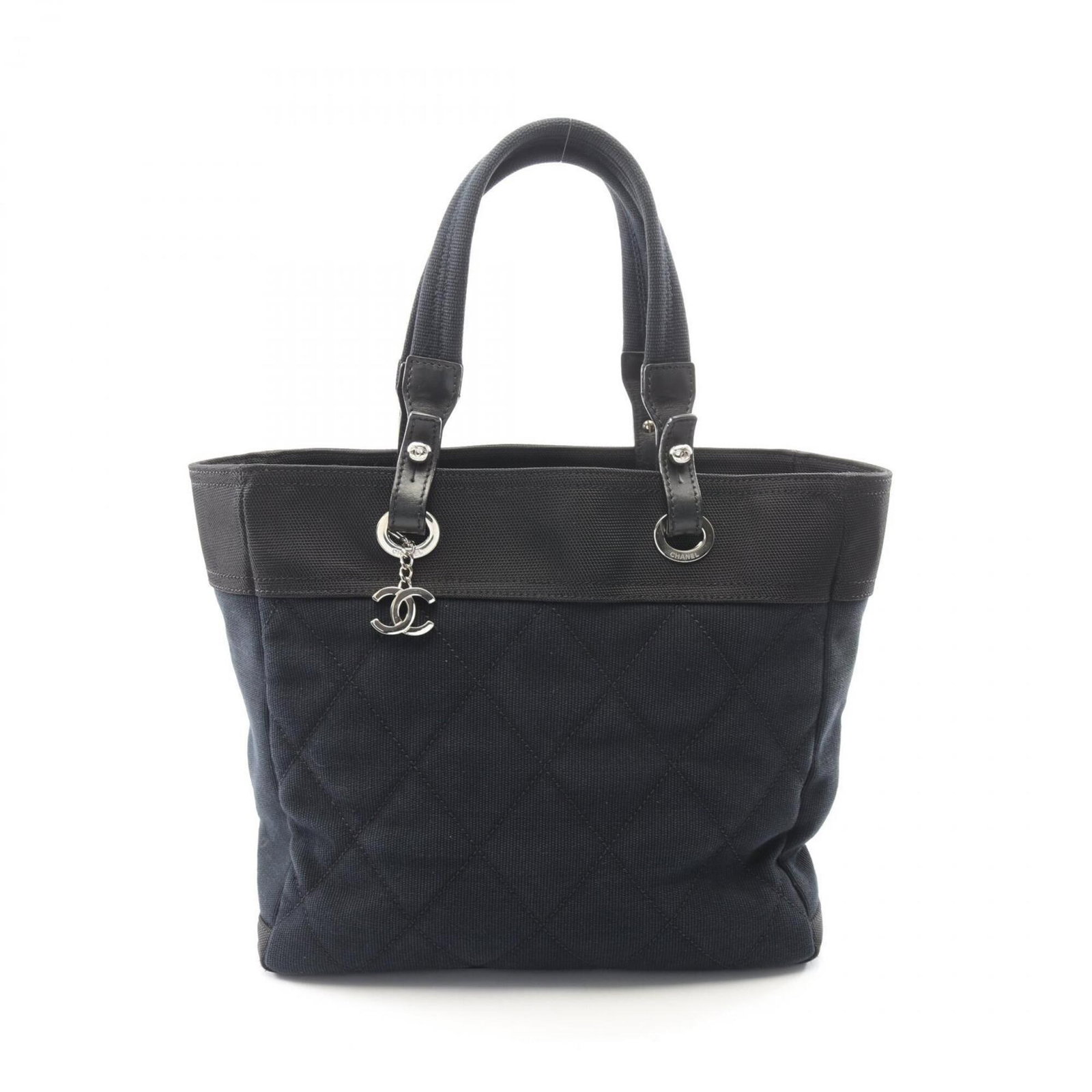 Canvas Leather Tote Bag Handbag: Canvas Leather Tote Bag Handbag Canvas Leather Tote Bag Handbag in Black. Made from canvas and leather, this tote bag measures 30cm x 34cm x 16cm and features a sleek black design. The bag bears a sig