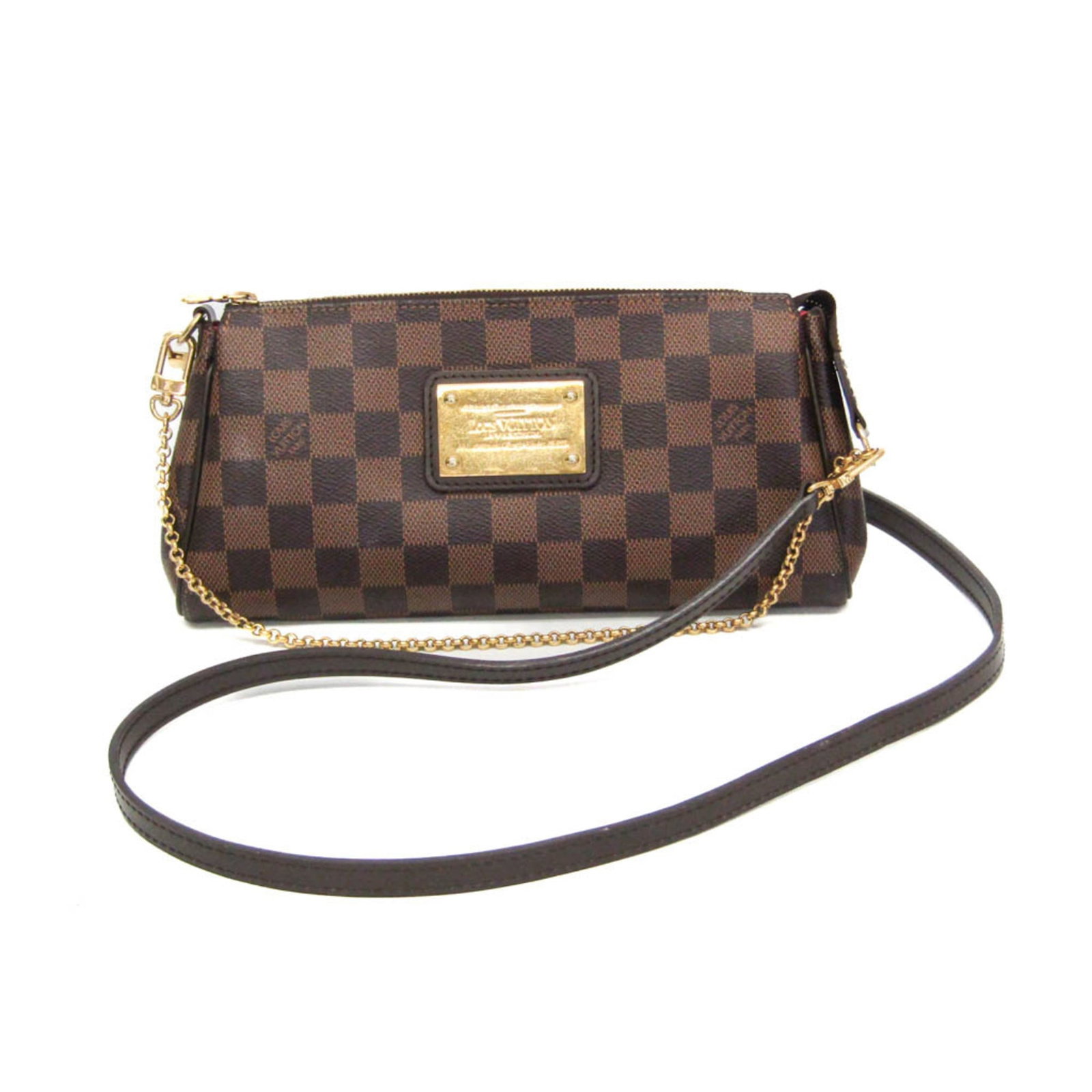 Canvas Damier Handbag Shoulder Vuitton Louis: Canvas Damier Handbag Shoulder Vuitton Louis Damier canvas handbag with a classic Eva design, this Louis Vuitton shoulder bag features a timeless brown Ebene color and a sturdy zipper closure.