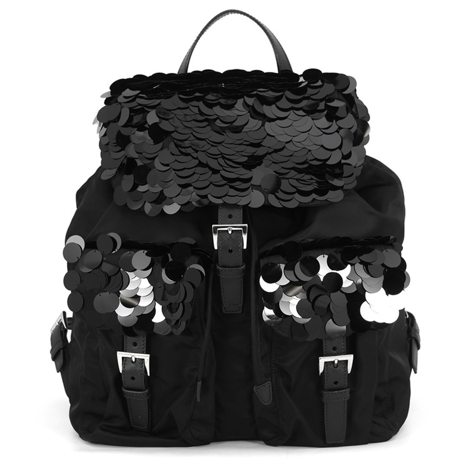 Nylon Leather Prada Backpack: Nylon Leather Prada Backpack Nylon and leather blend in a sleek, black design, defining the Prada Country backpack. Measuring 27.5cm x 30cm x 15cm, this Italian-made bag features a durable nylon