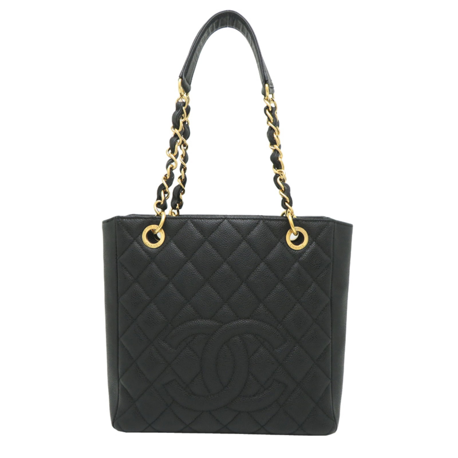 Calfskin Tote Bag Chanel: Calfskin Tote Bag Chanel Grained Calfskin Tote Bag from Chanel, crafted in Italy, features a sleek black design with a classic Chanel silhouette. Measuring 23cm x 27cm x 9cm, this stylish tote bag is