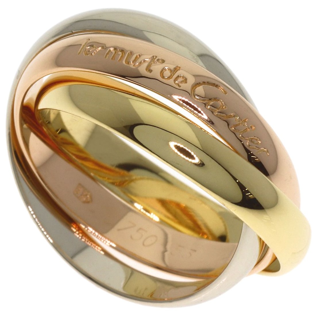 K18 Yellow Gold Ring Trinity 18K Pink Cartier #53: K18 Yellow Gold Ring Trinity 18K Pink Cartier #53 K18 Yellow Gold Ring Trinity 18K Pink Cartier #53 is a stunning 18K pink gold ring featuring the iconic Cartier Trinity design. This exquisite piece