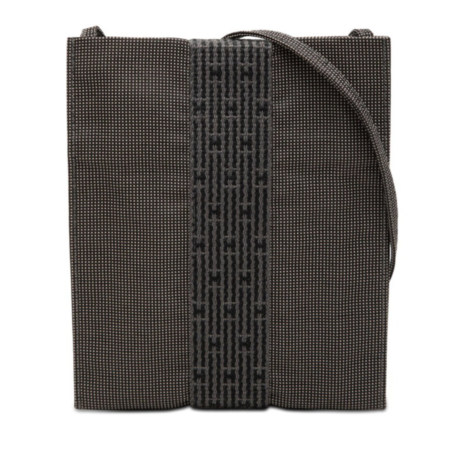 Shoulder Bag Canvas By Hermes: Shoulder Bag Canvas By Hermes Canvas by Hermes is a sleek and sophisticated shoulder bag, crafted from high-quality canvas in a versatile black and gray color combination. Measuring 19.5cm x 16cm x