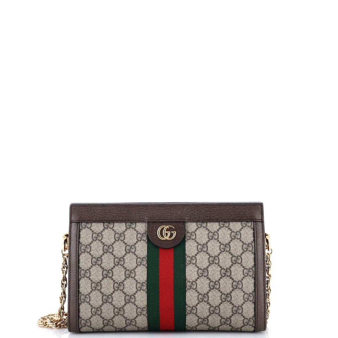 Gucci Ophidia Chain Shoulder Small GG Coated Canvas Bag: Gucci Ophidia Chain Shoulder Small GG Coated Canvas Bag The Gucci Ophidia Chain Shoulder Small GG Coated Canvas Bag boasts a stylish brown canvas exterior with a subtle GG pattern, complemented by