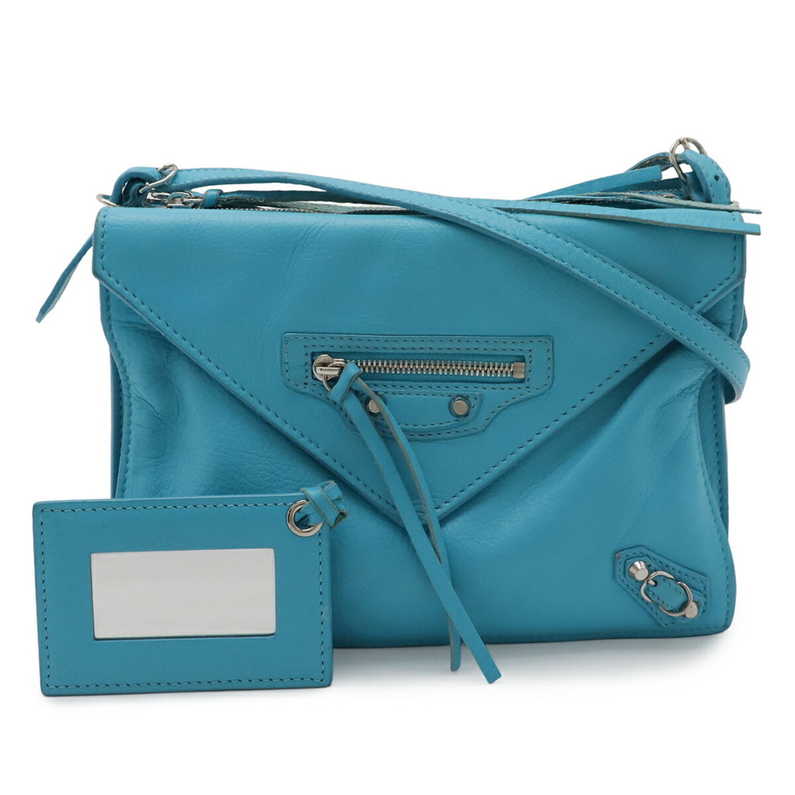 Clutch Leather Bag Pochette Balenciaga: Clutch Leather Bag Pochette Balenciaga Turquoise leather clutch bag with a magnet pocket, measuring 14.5cm x 21cm x 6cm, weighing 380g. This Balenciaga pochette features a sleek design and a durable