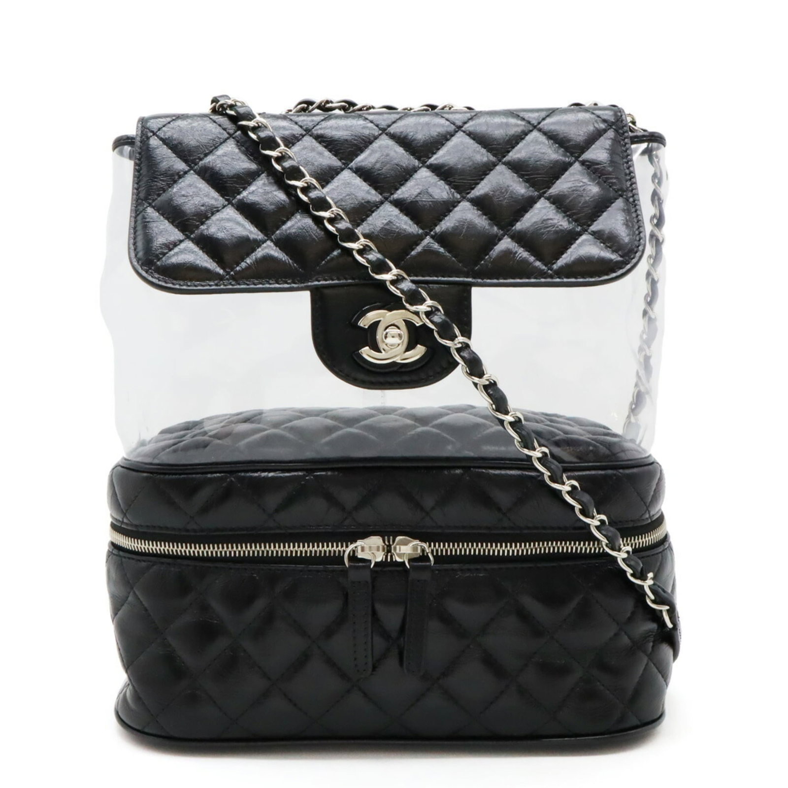 Chanel Shoulder Bag Vinyl Leather: Chanel Shoulder Bag Vinyl Leather The Chanel Shoulder Bag Vinyl Leather is a sleek and sophisticated accessory, featuring a striking black vinyl leather exterior and a classic design. Measuring 31cm